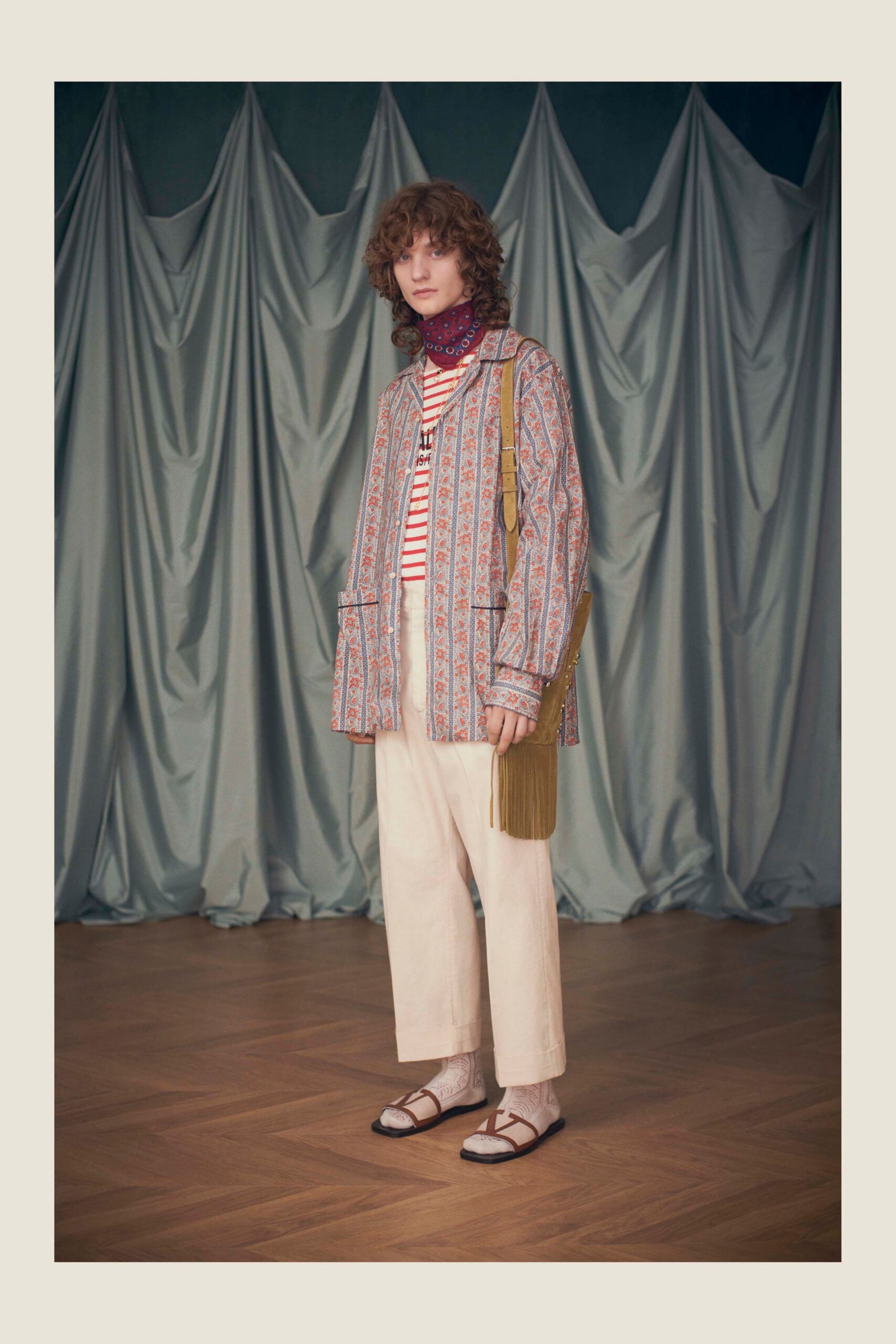 multi cotton long-sleeve collared relaxed embroidered jacket