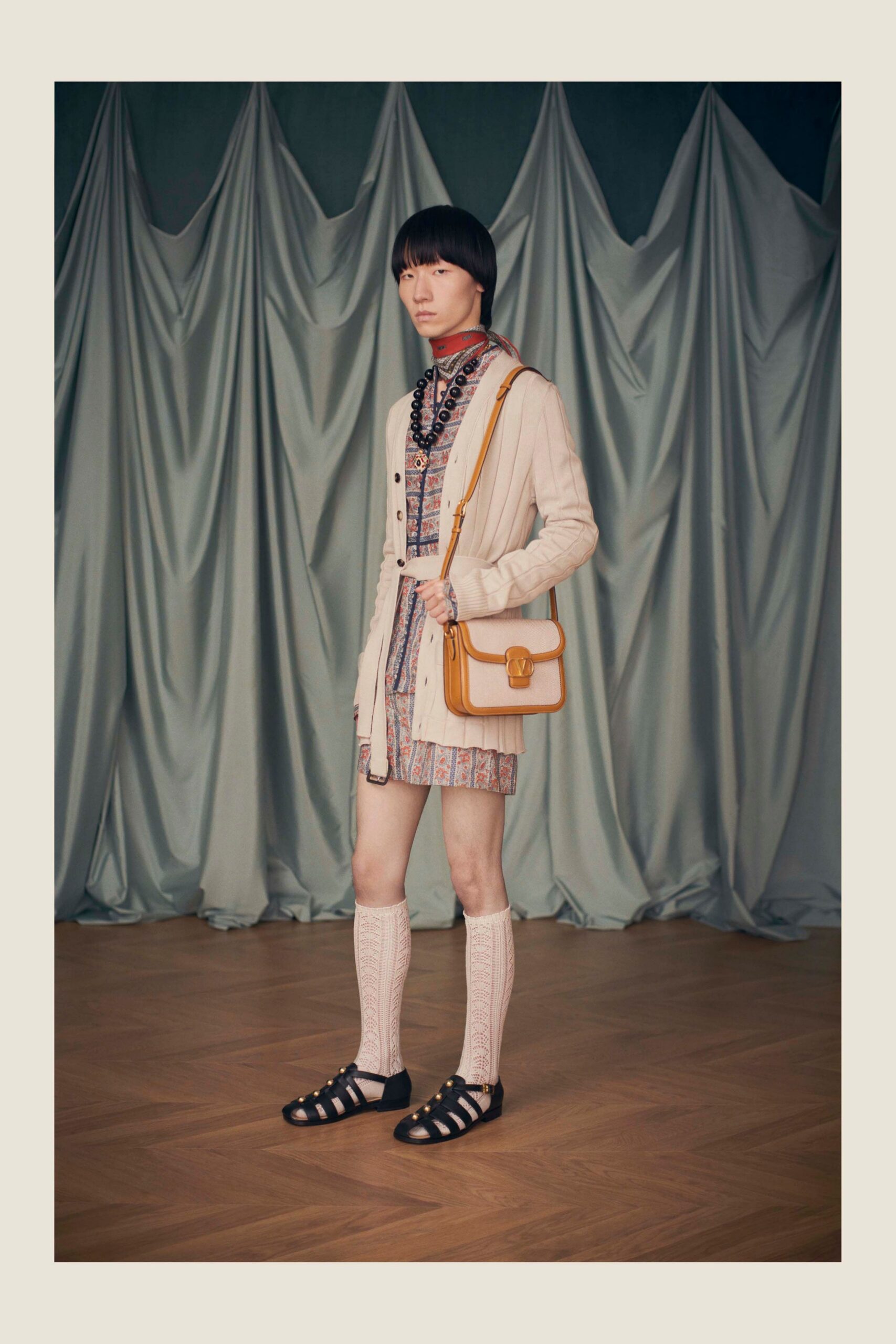 beige knit long-sleeve relaxed buttoned cardigan