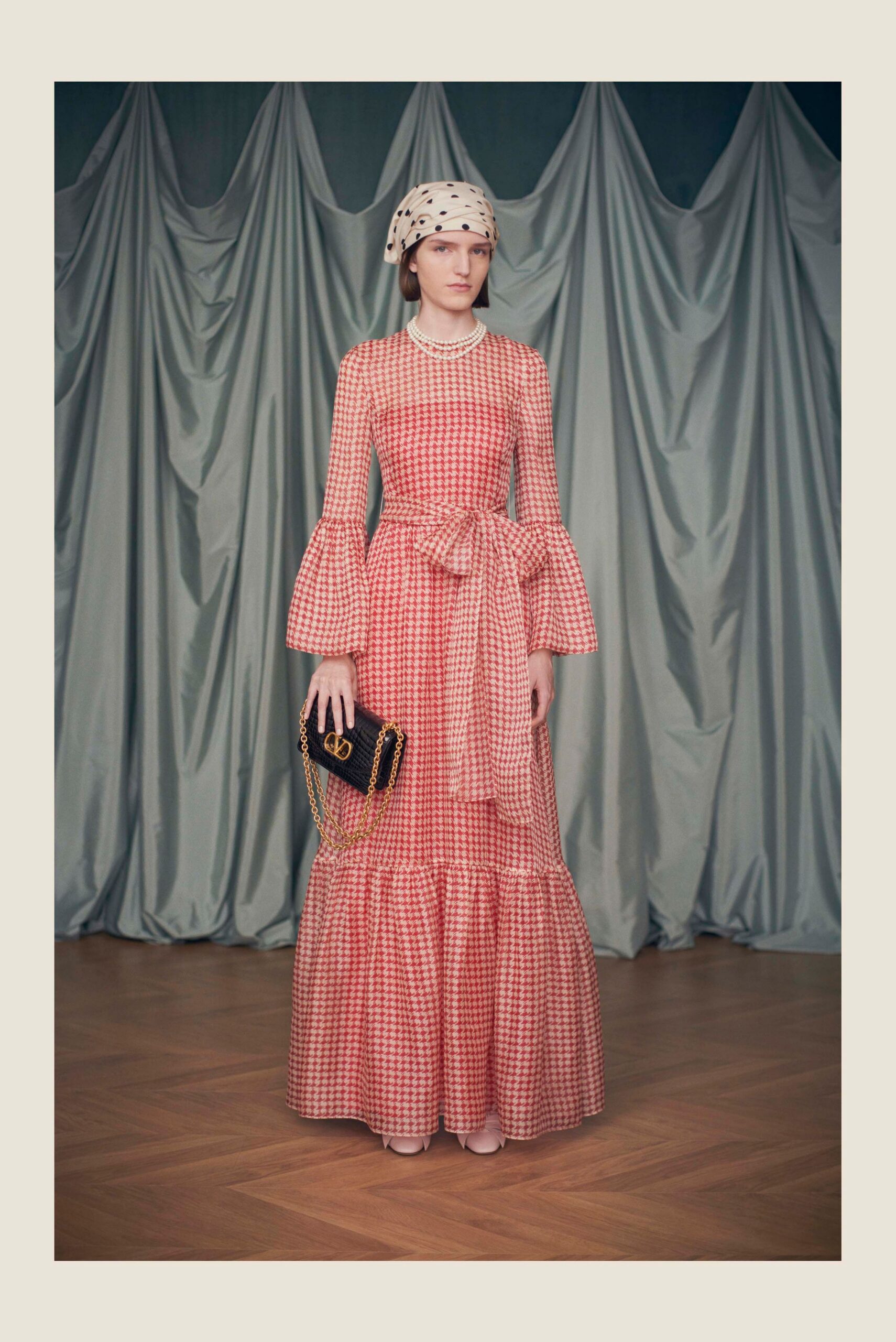 red and white maxi dress with hat