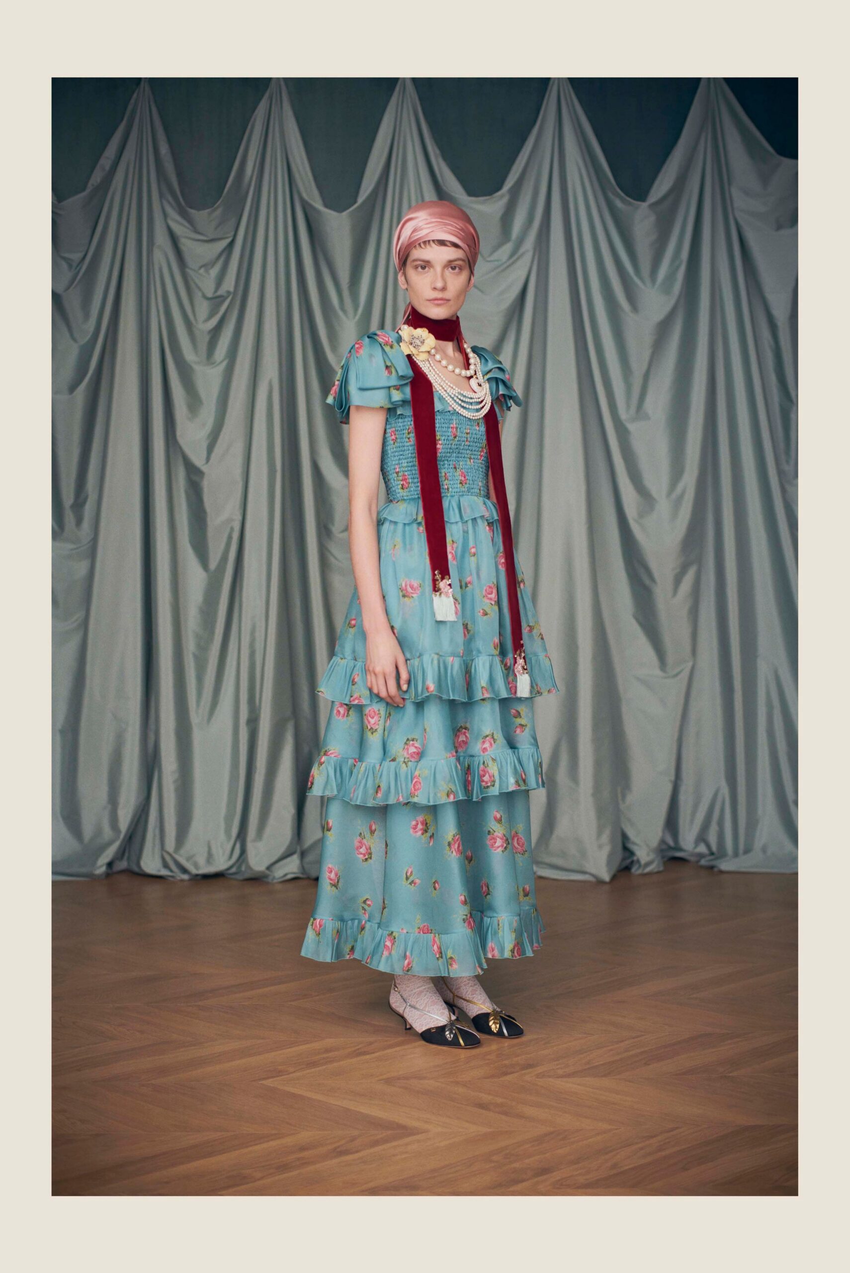 blue floral tiered maxi dress