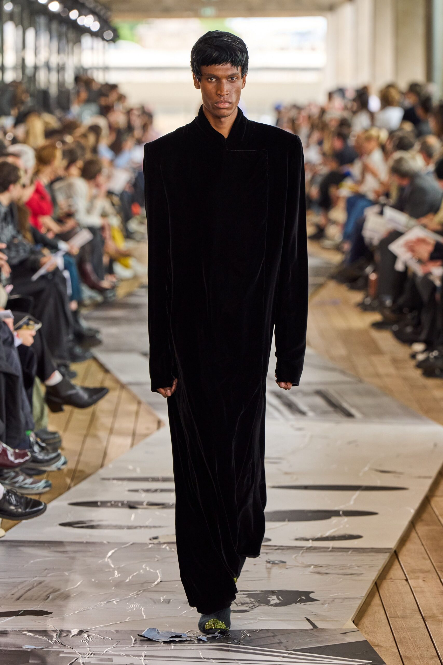 black velvet long-sleeve gown