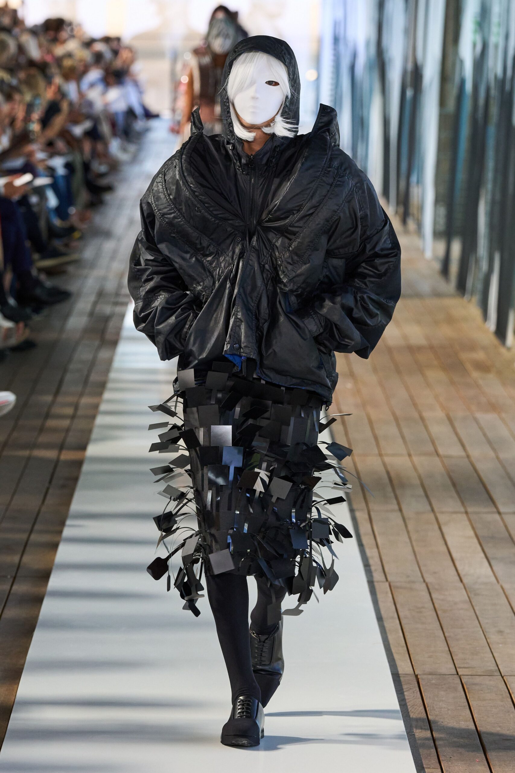 black oversized hoodie with fringed pants