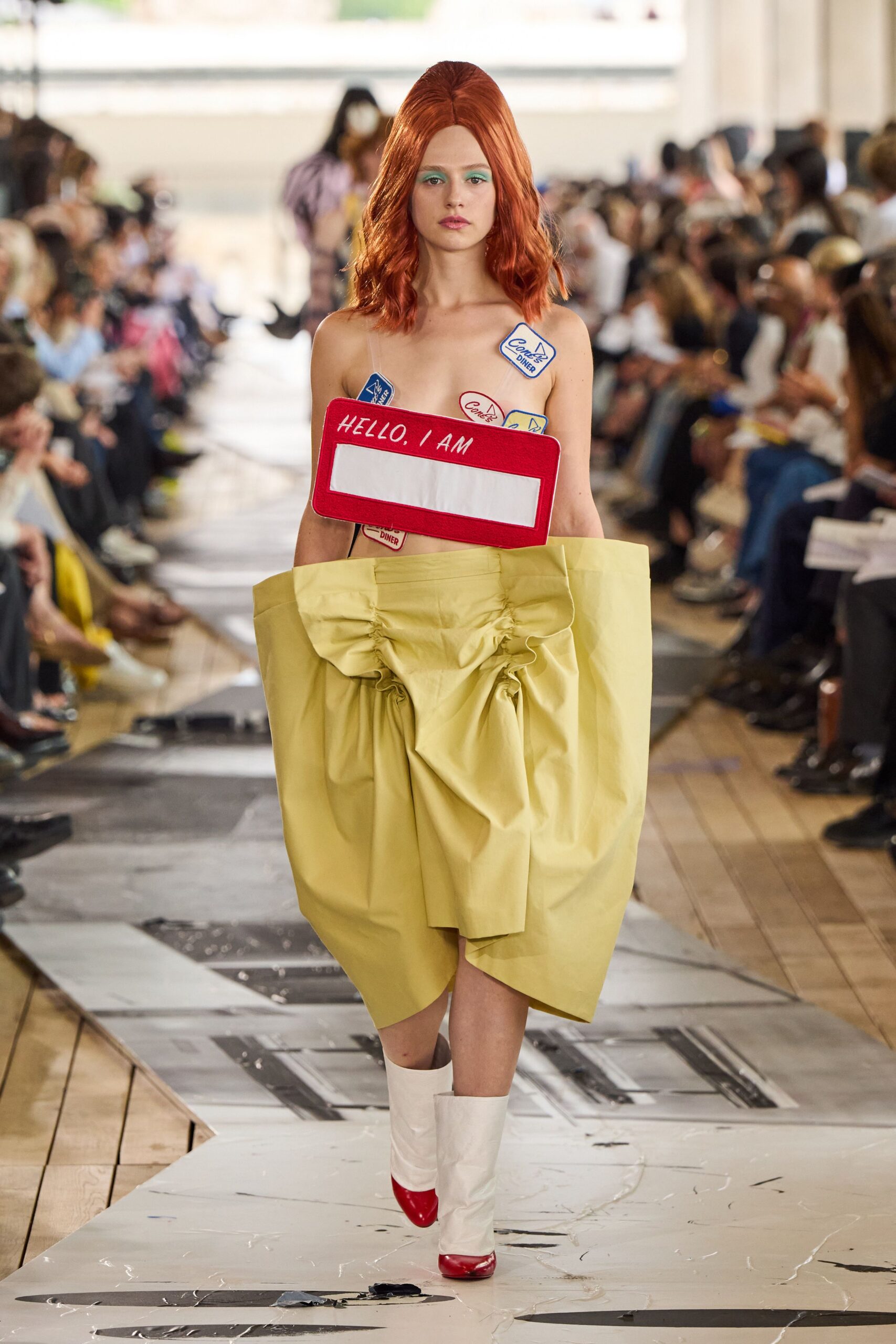 yellow pleated midi dress with shoes