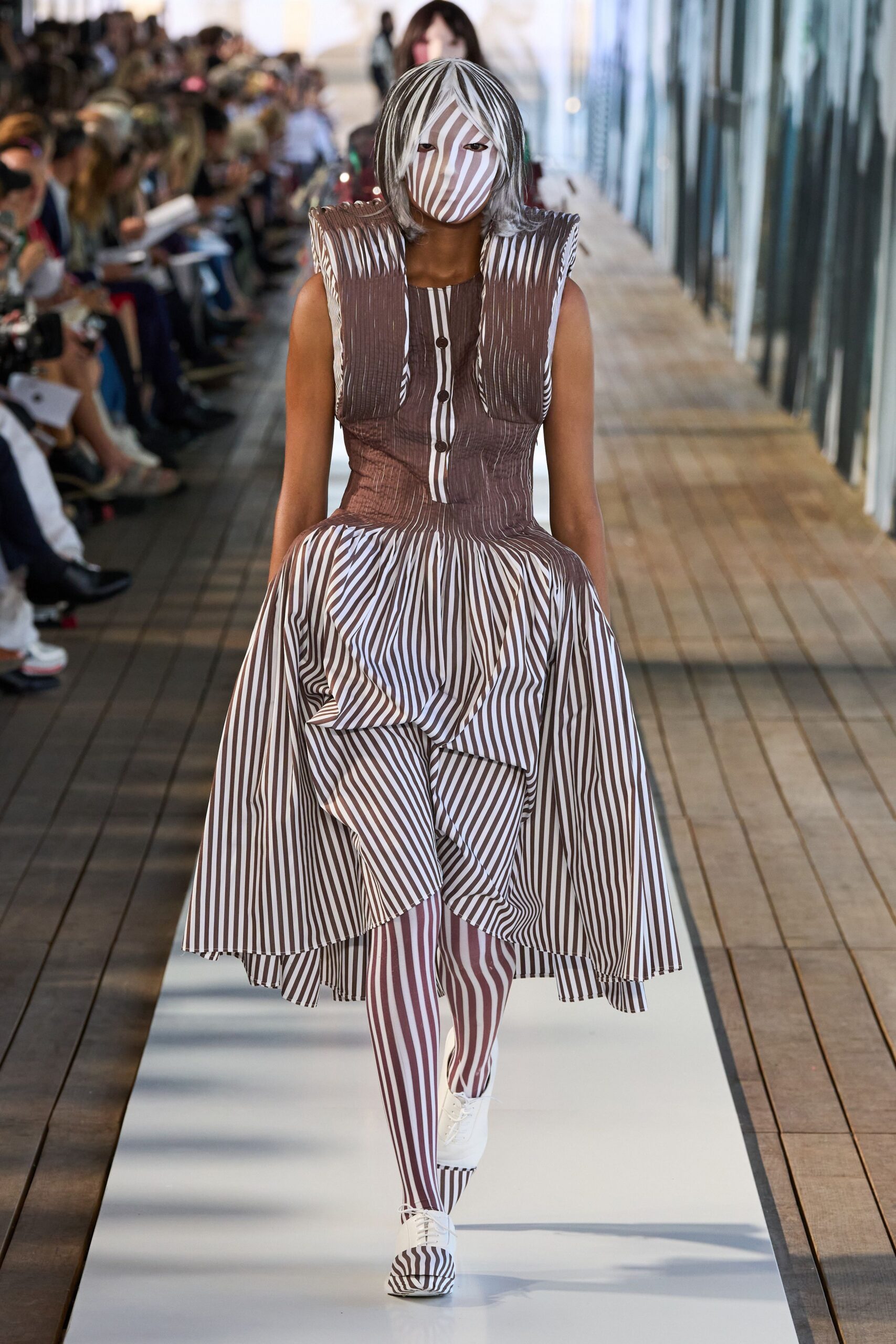 striped brown and white dress