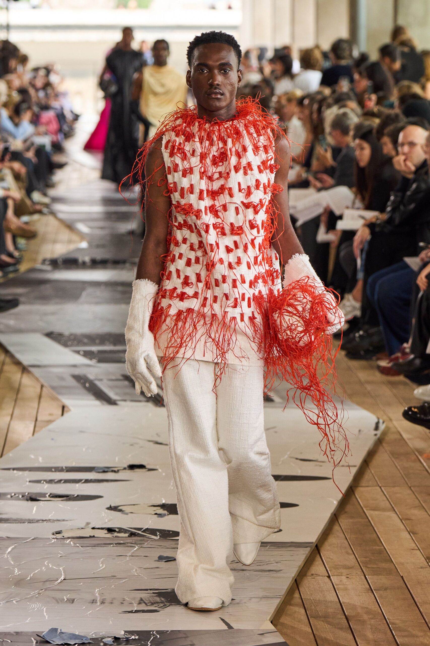 white and red layered top with relaxed pants