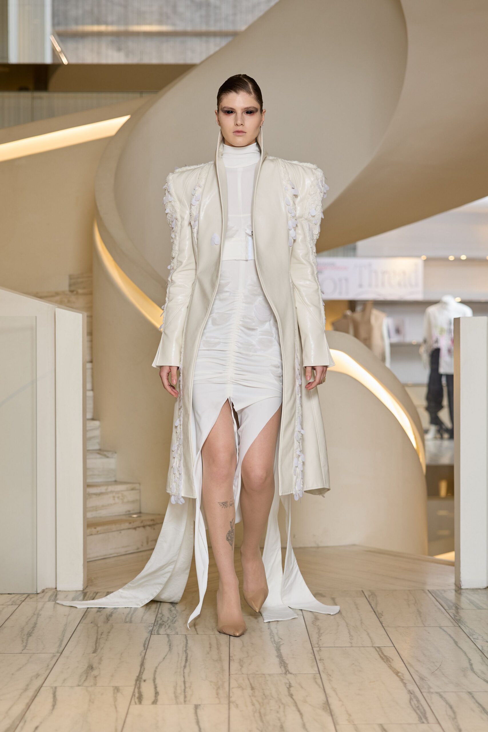 white silk midi dress with coat