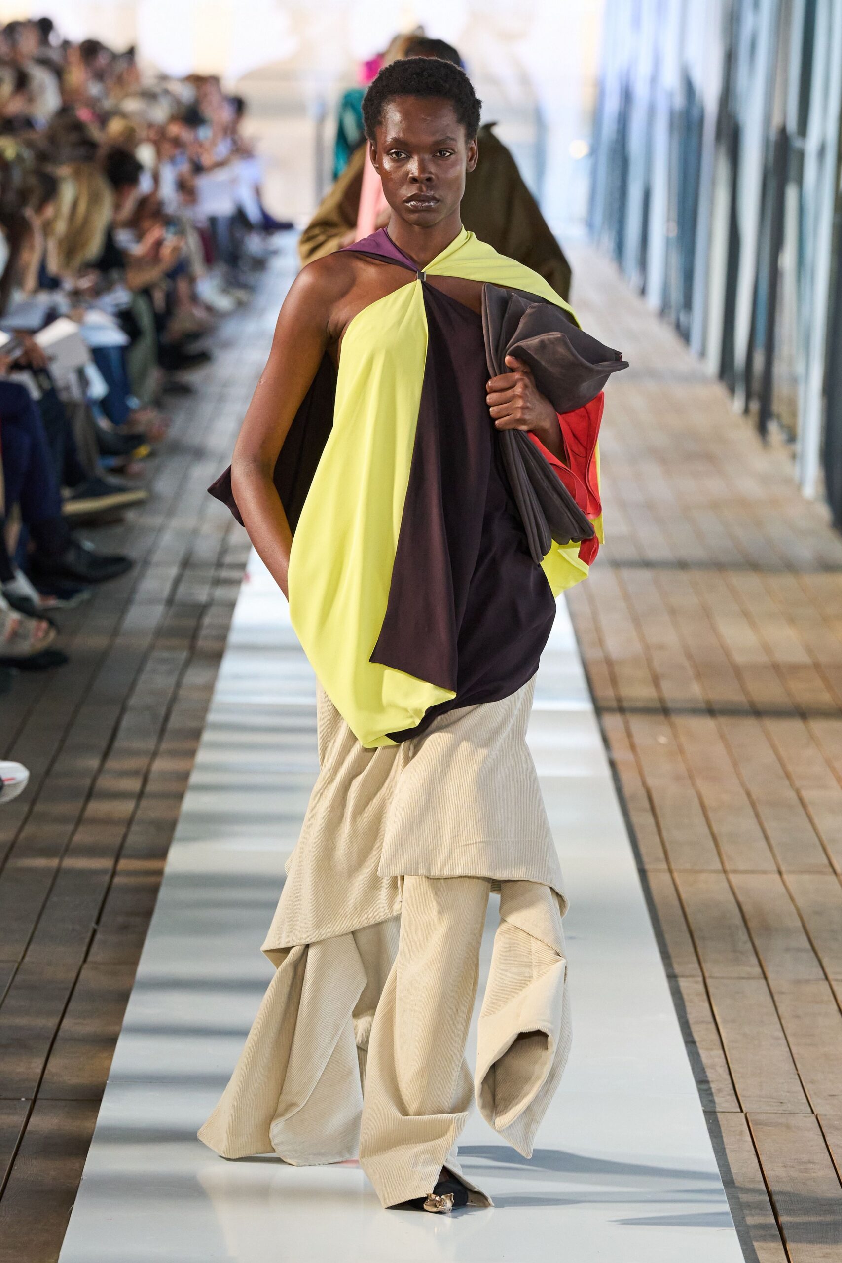 colorful relaxed top with layered pants