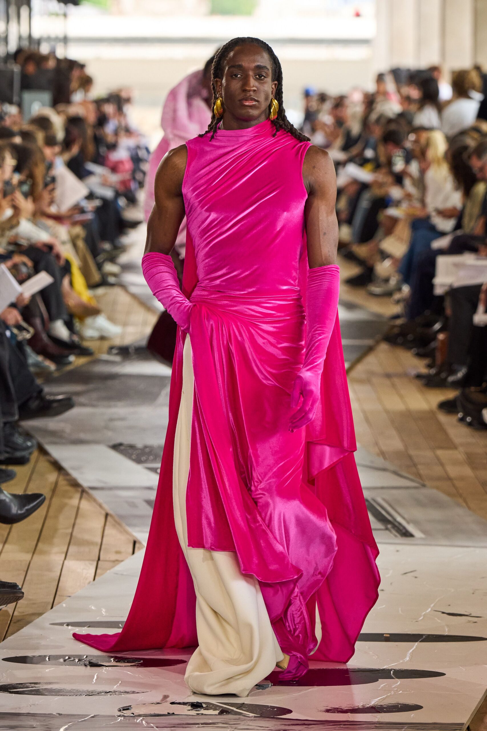 pink silk fitted gloves