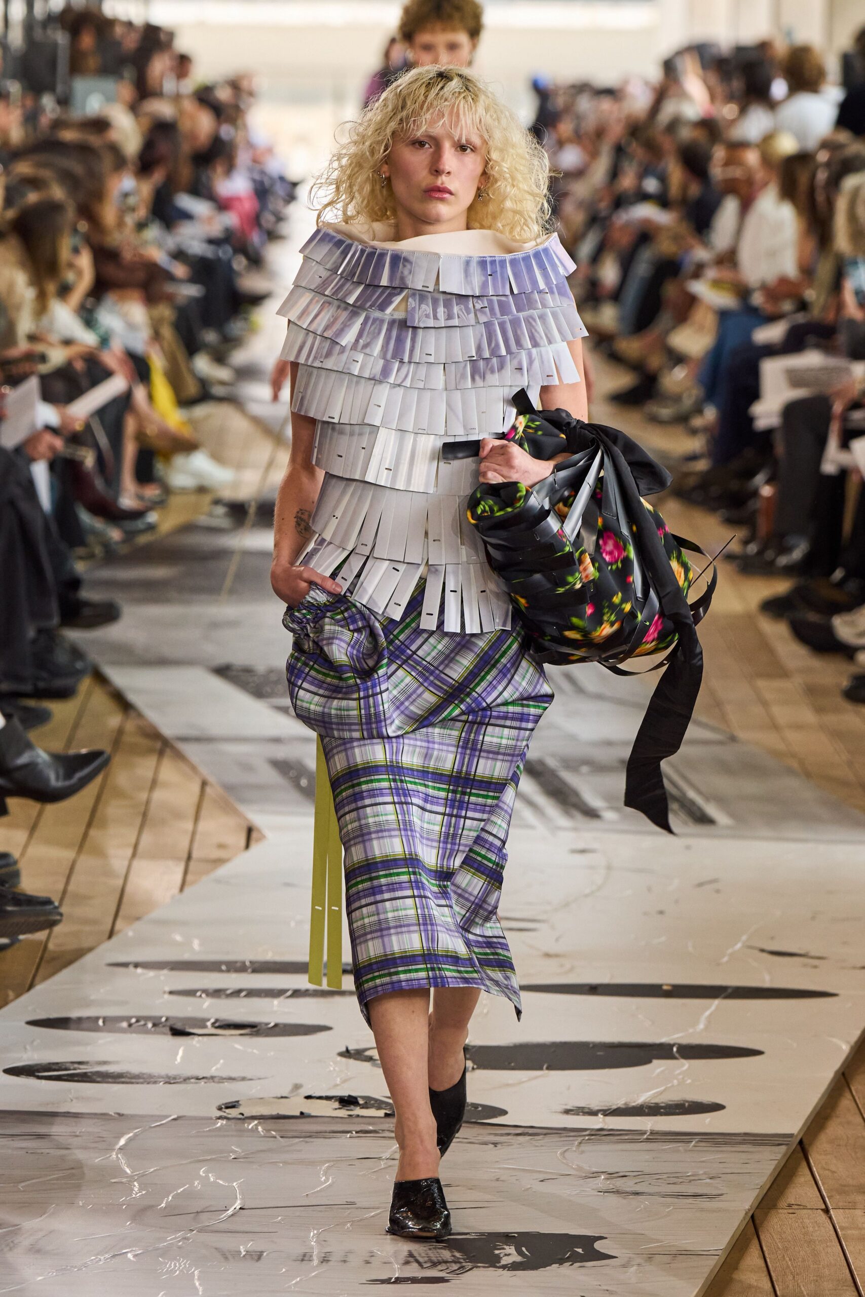 purple cotton relaxed checked skirt