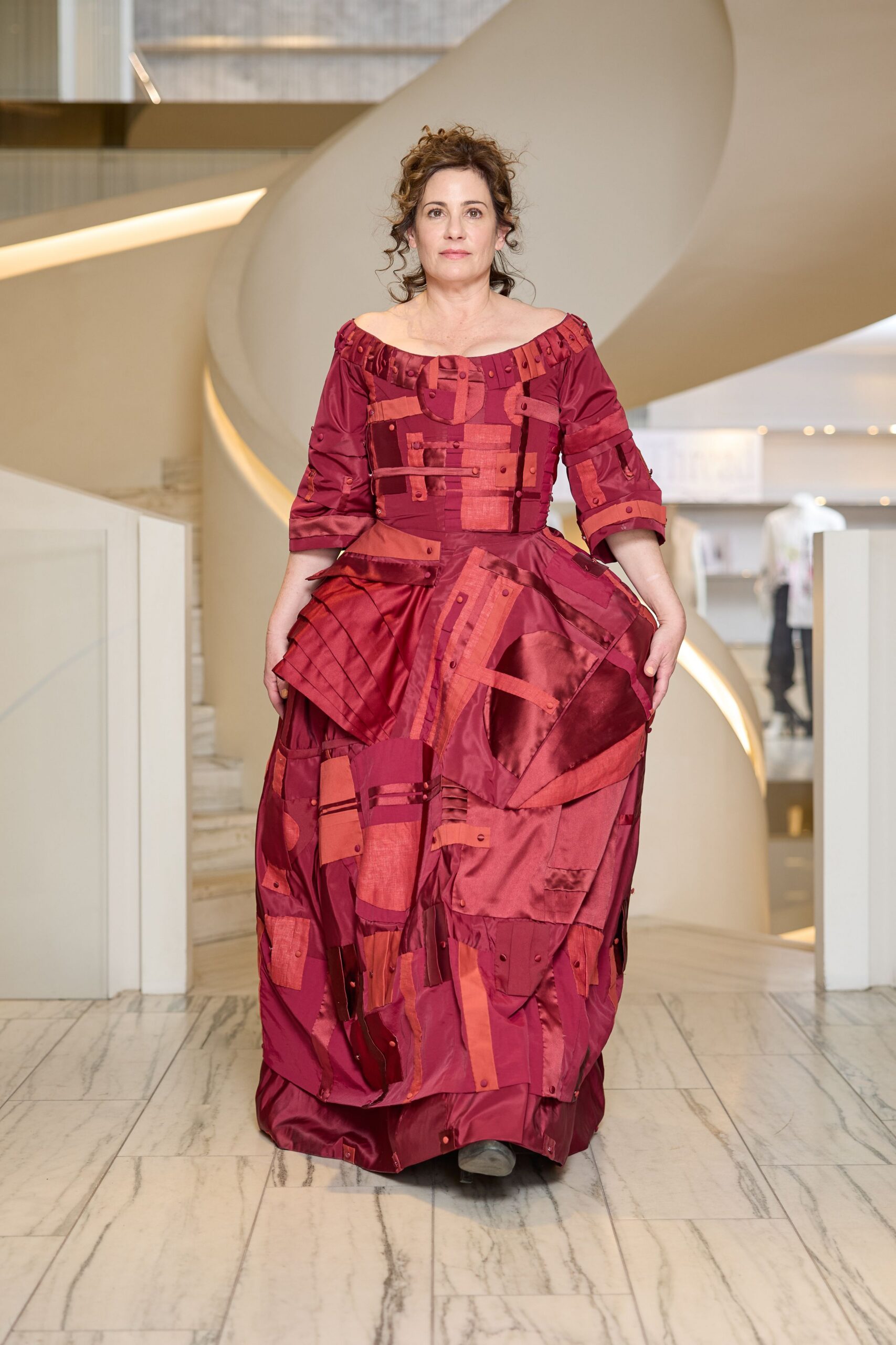 red and brown layered gown