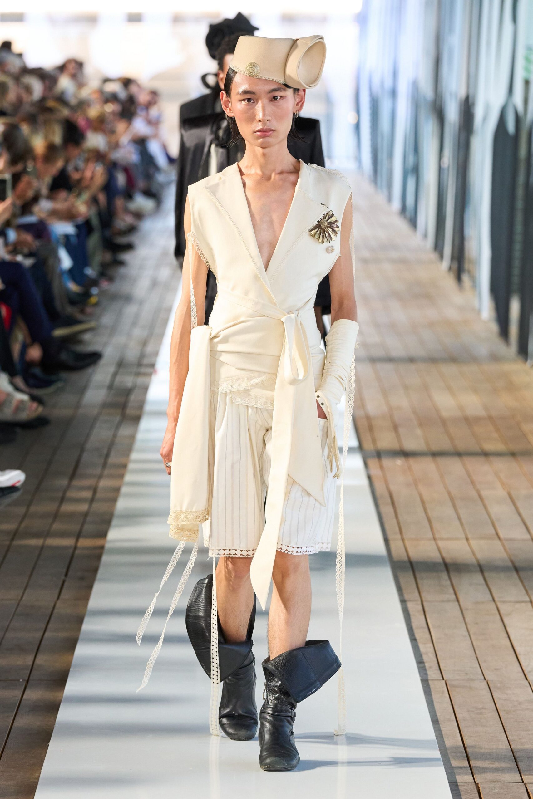 white silk sleeveless v-neck fitted pleated belted dress