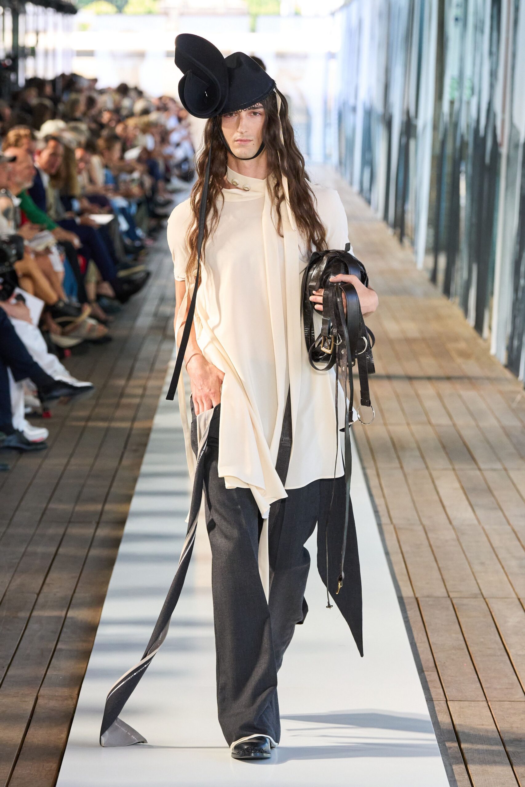 beige silk sleeveless high-neck relaxed draped top