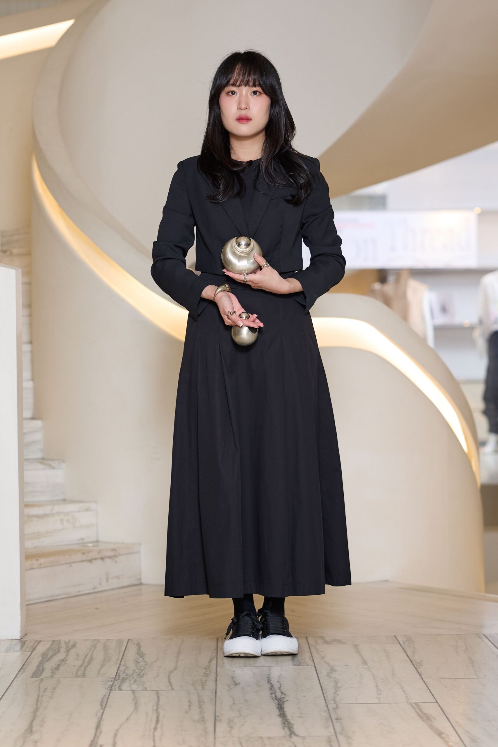 black midi dress with sneakers