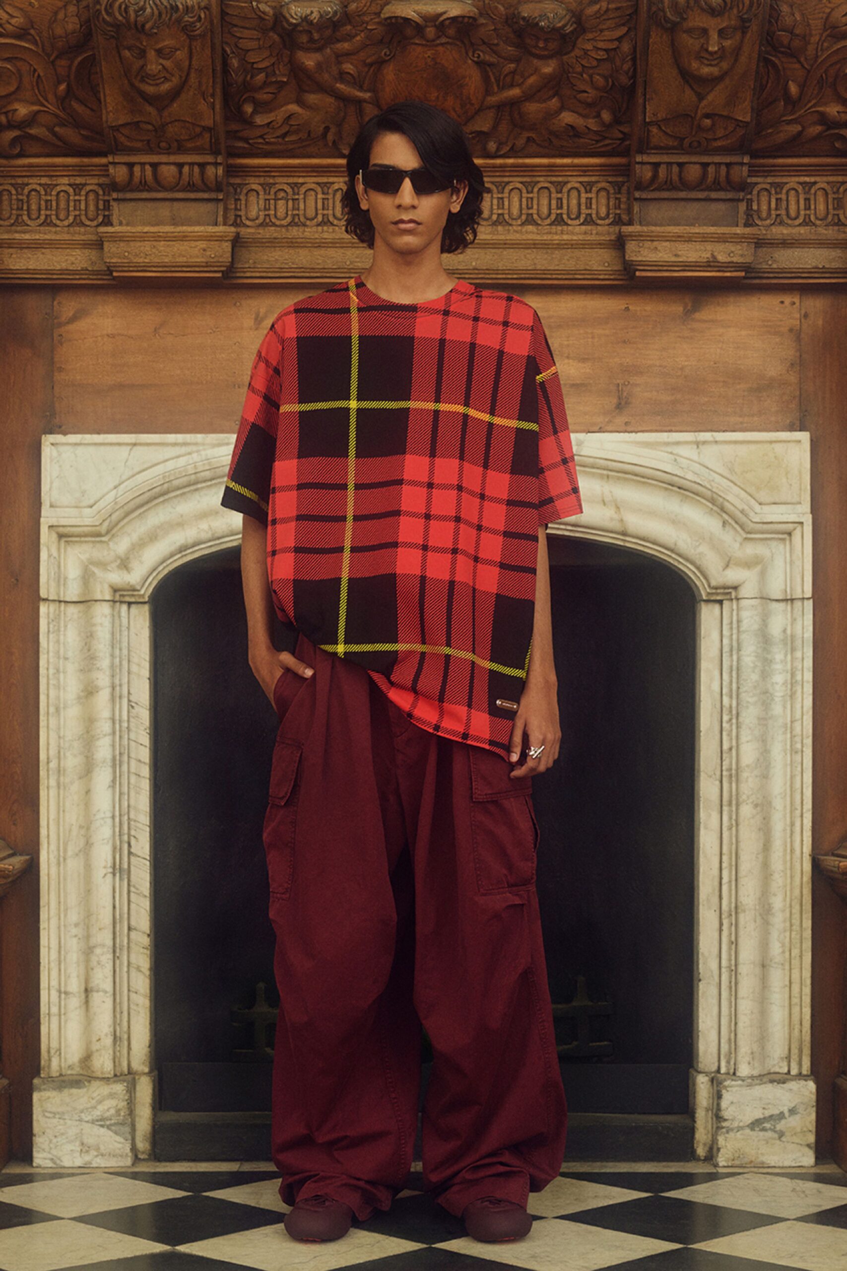 relaxed plaid top with cargo pants