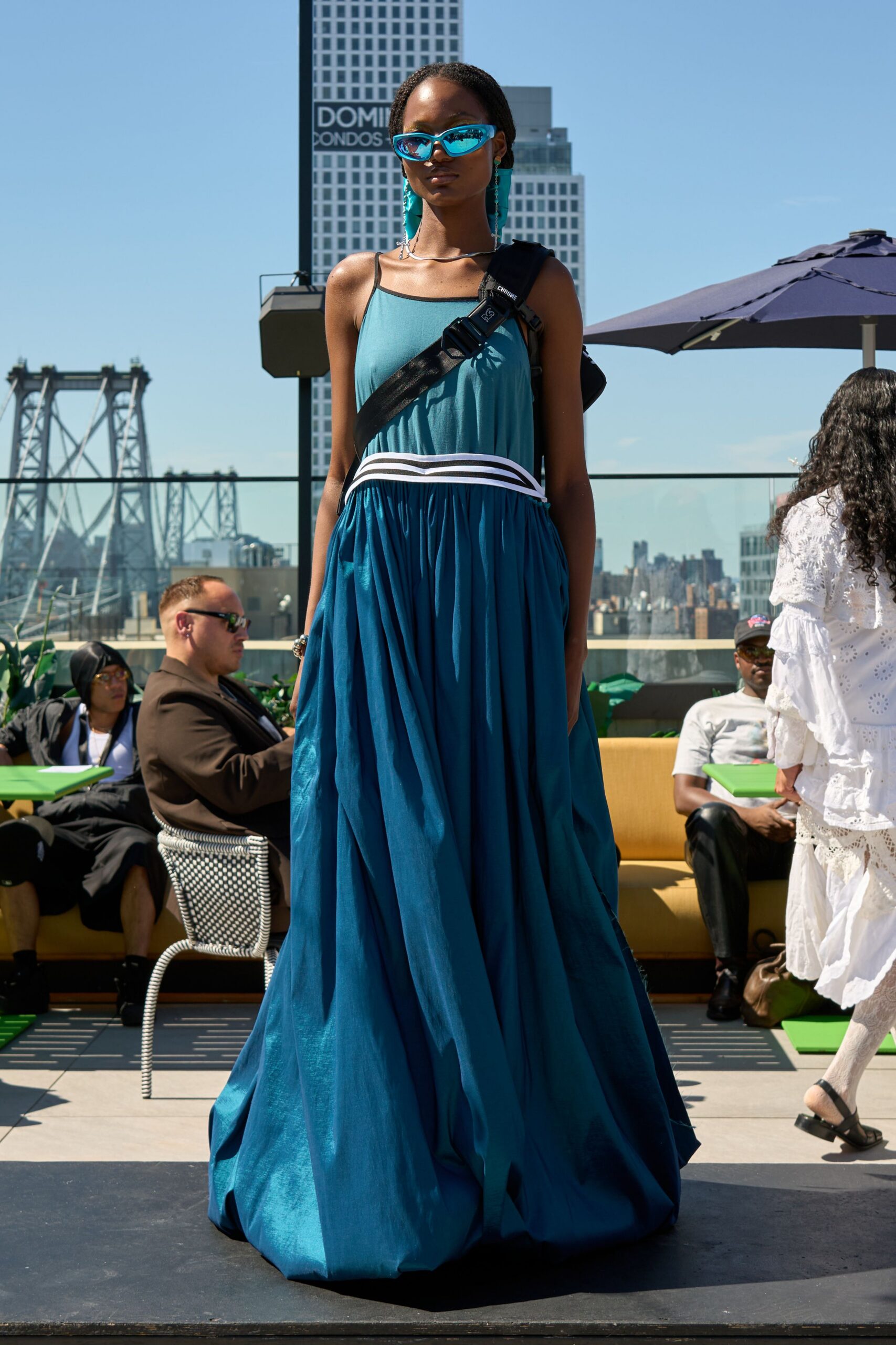 teal silk sleeveless gown