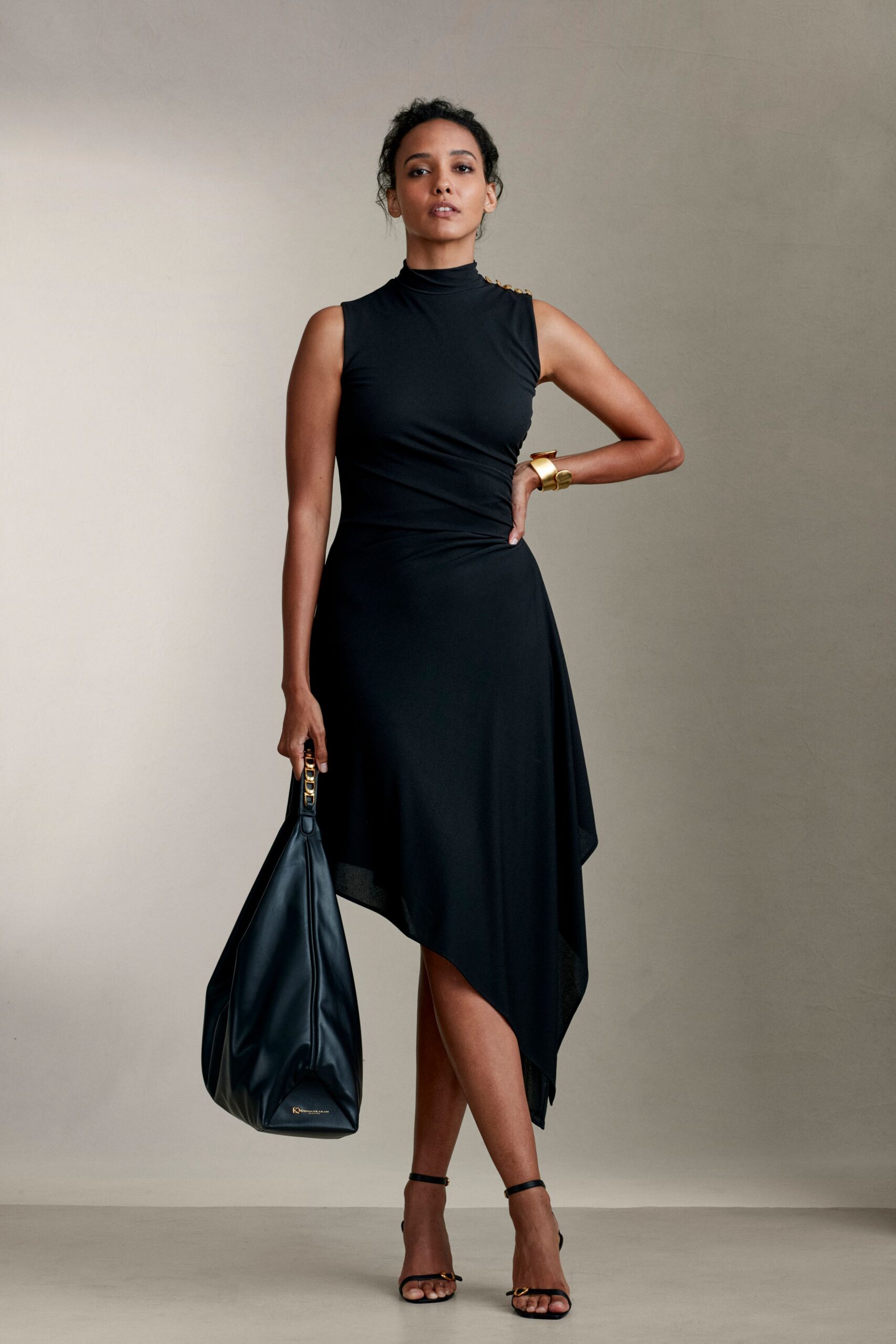 black fitted asymmetric dress