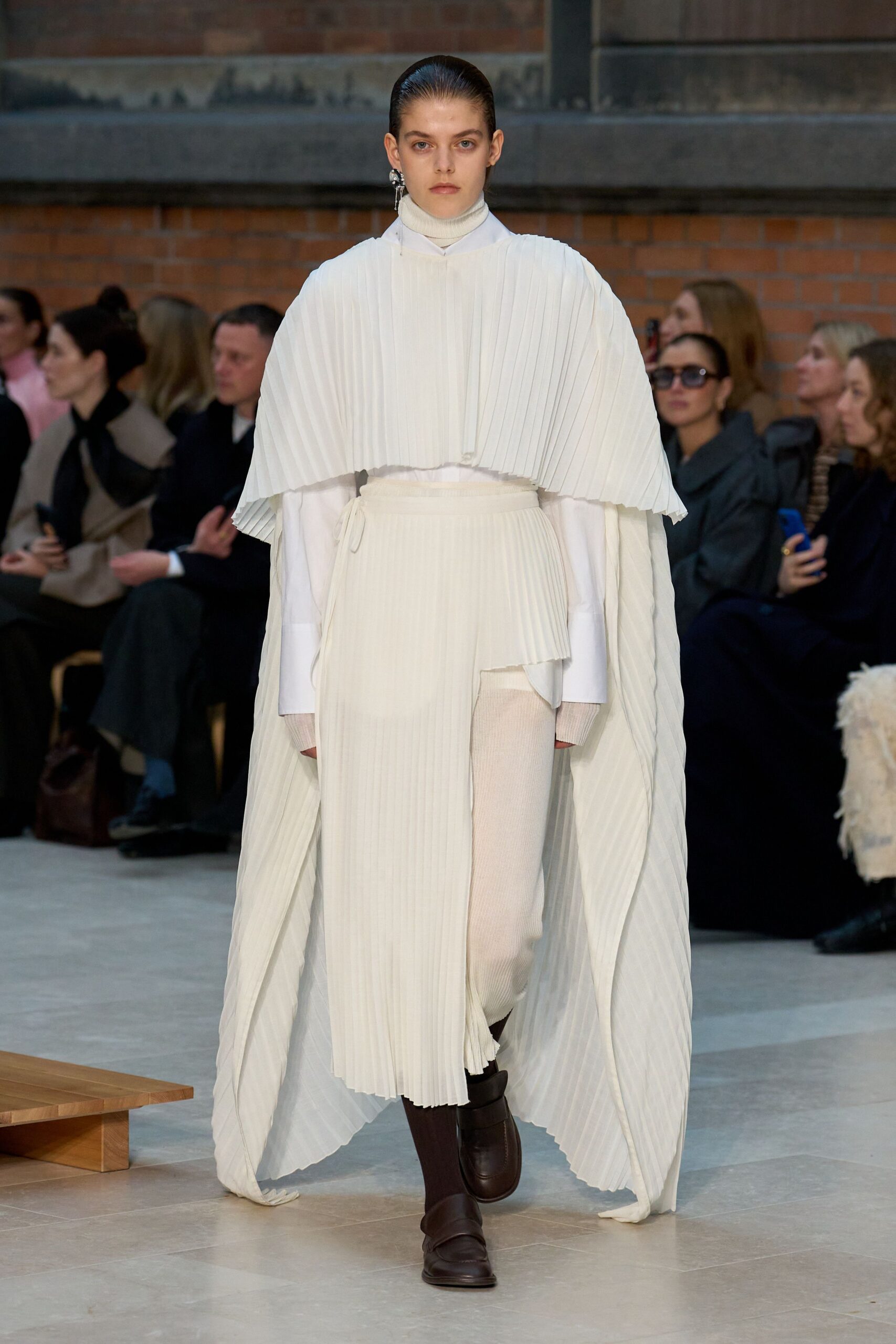 white pleated cape with shirt