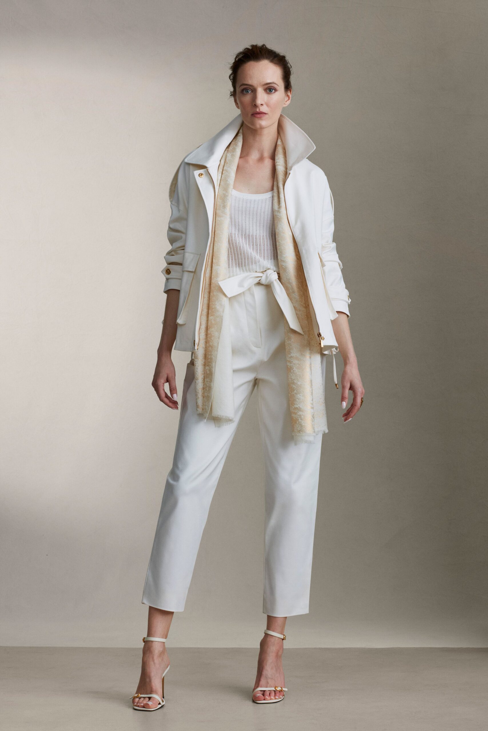white relaxed jacket with fitted top