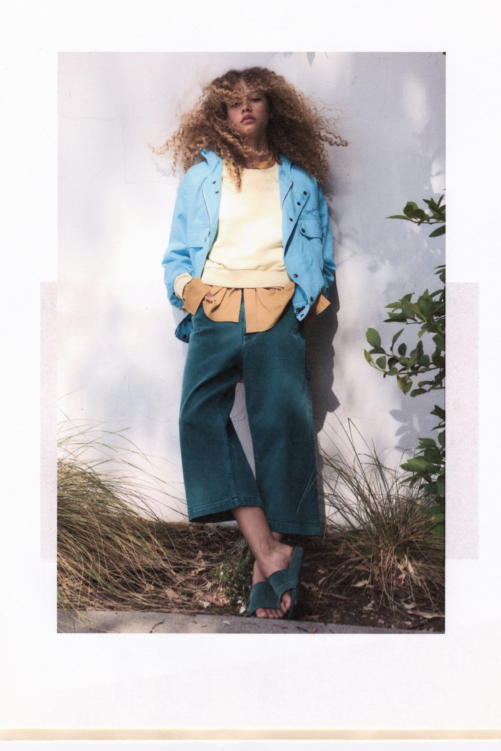 green denim relaxed wide-leg pants
