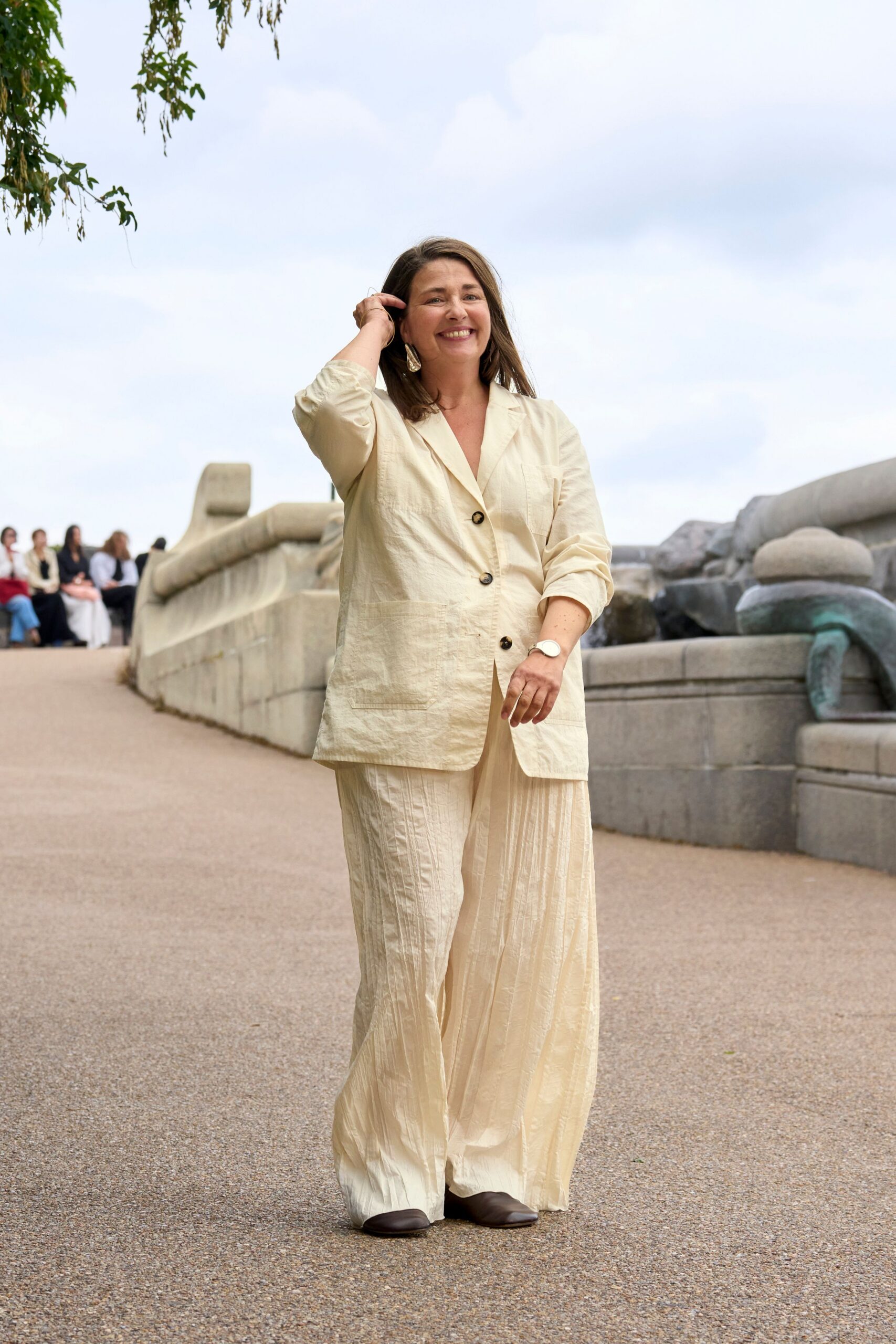 beige linen blazer and pants