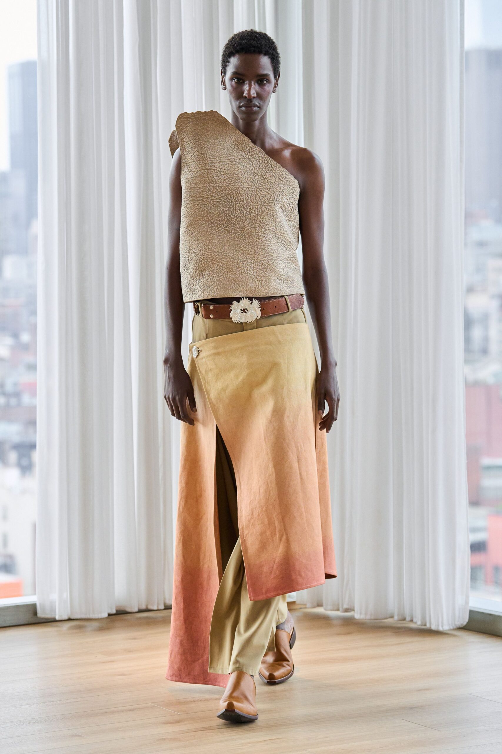 yellow silk slit fitted high-waisted ombre maxi skirt