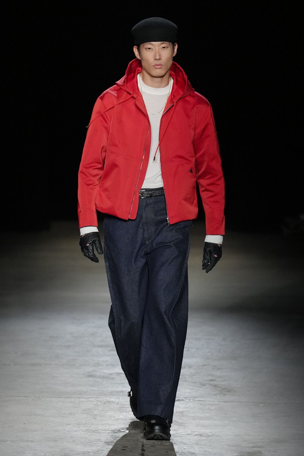 red cotton long-sleeve collared relaxed jacket