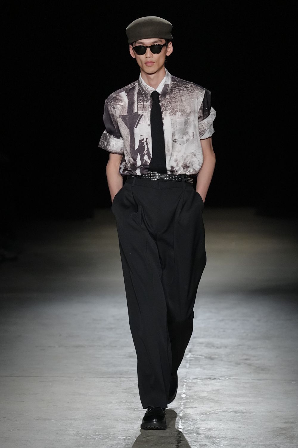 relaxed black and white printed shirt