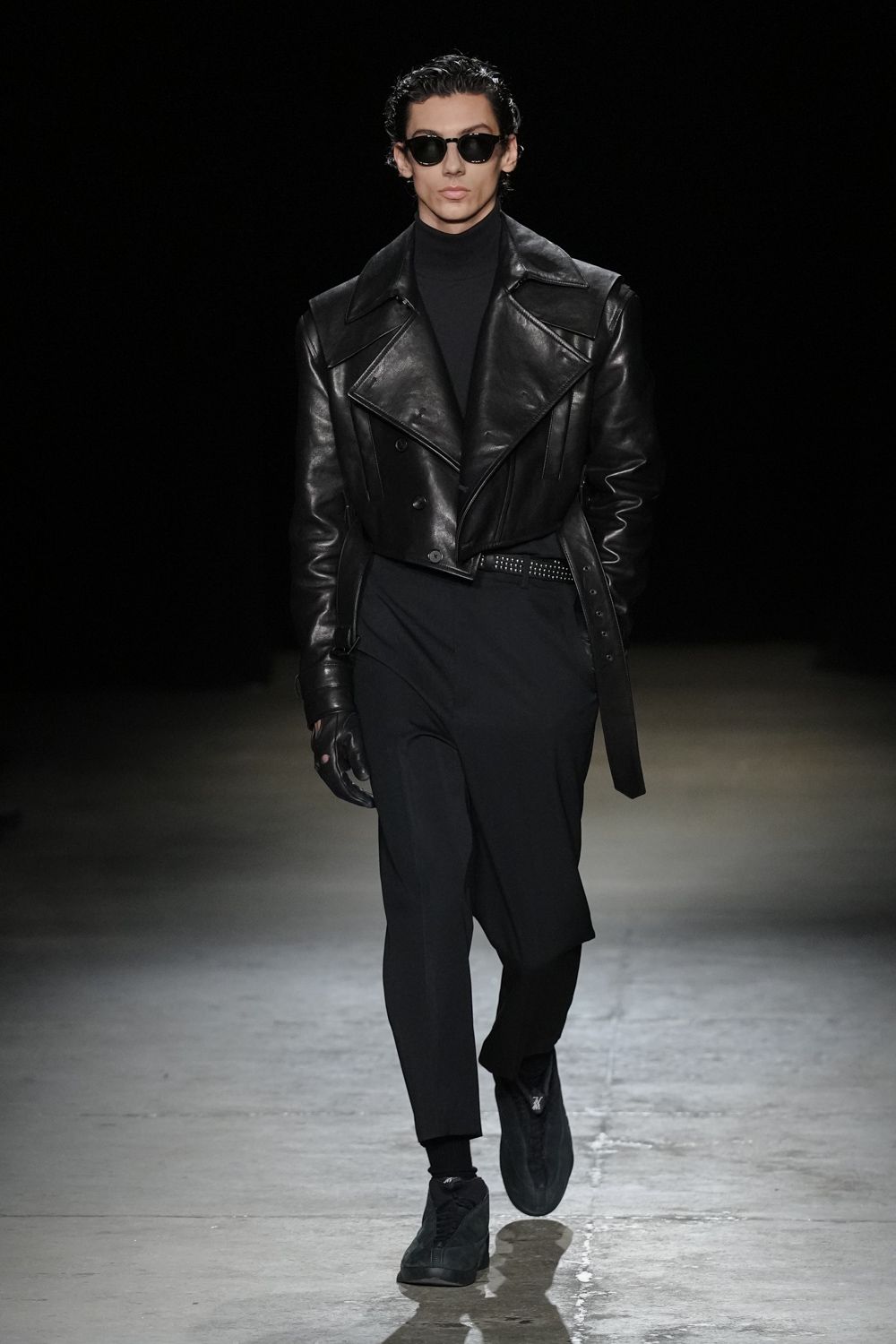 black leather jacket with turtleneck
