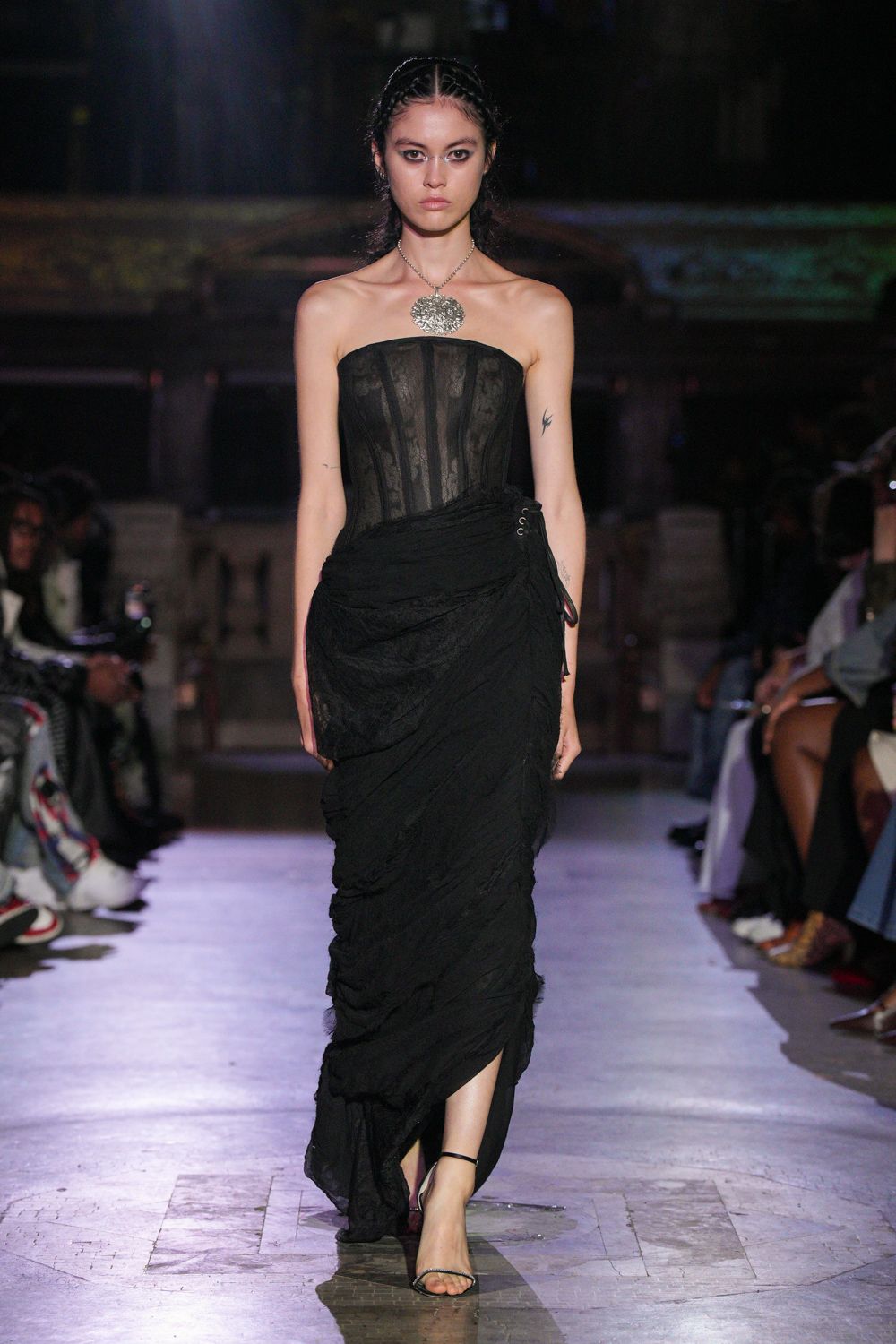 black strapless ruched gown