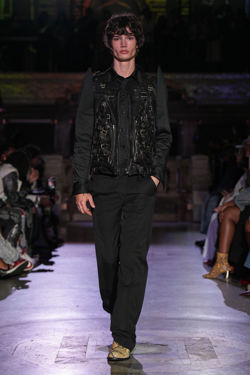 black fitted shirt and pants