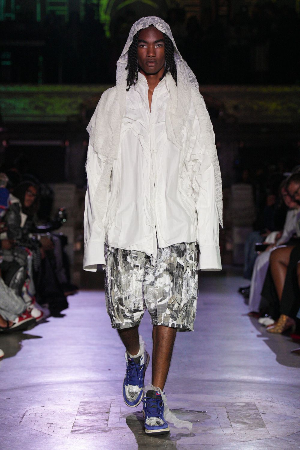 white cotton long-sleeve collared oversized layered shirt