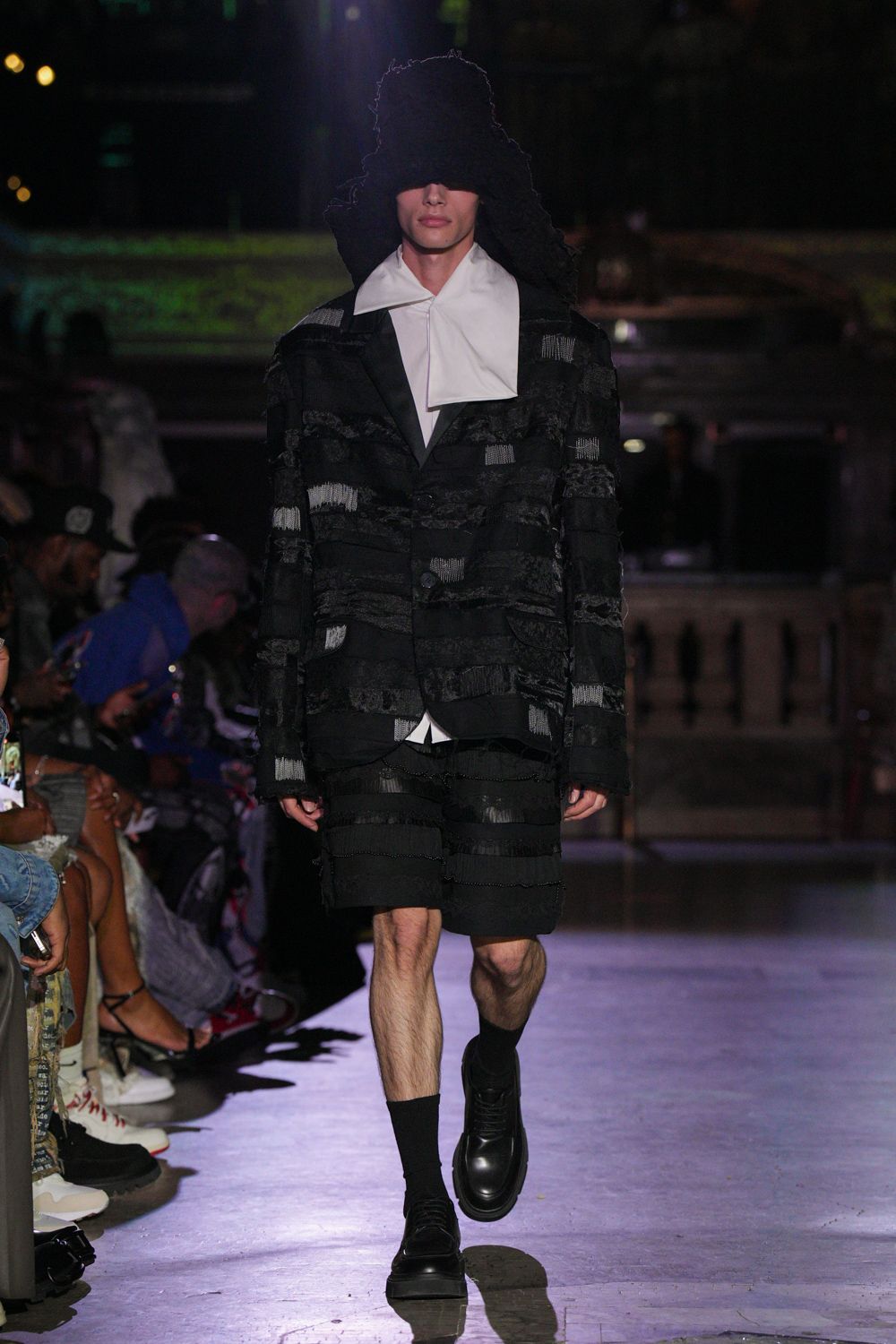 black cotton fitted layered shorts