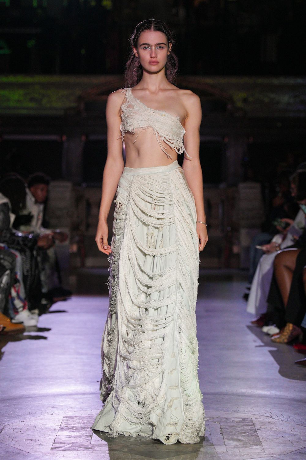 white asymmetric draped dress