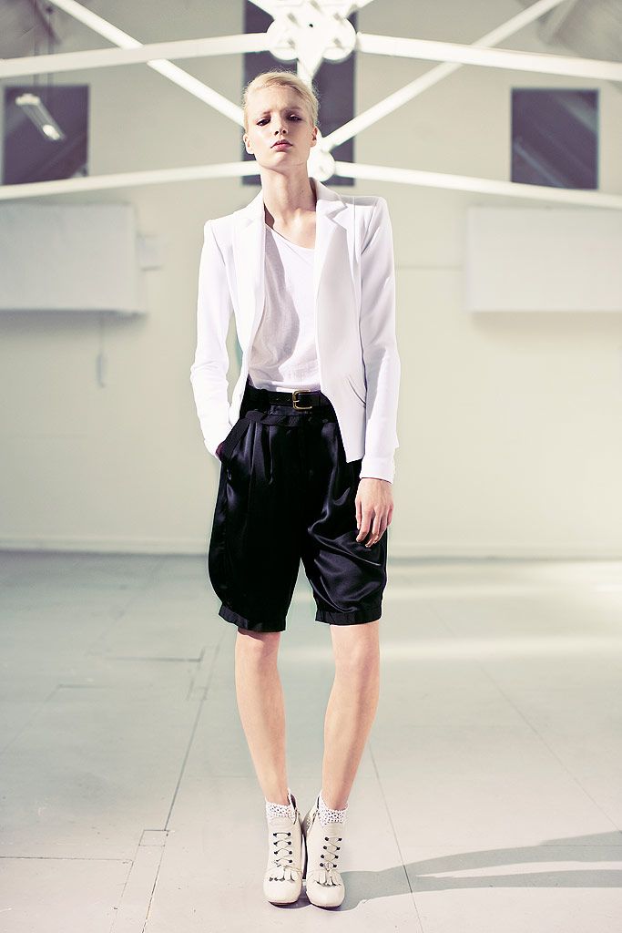 black satin high-waisted pleated belted shiny short shorts