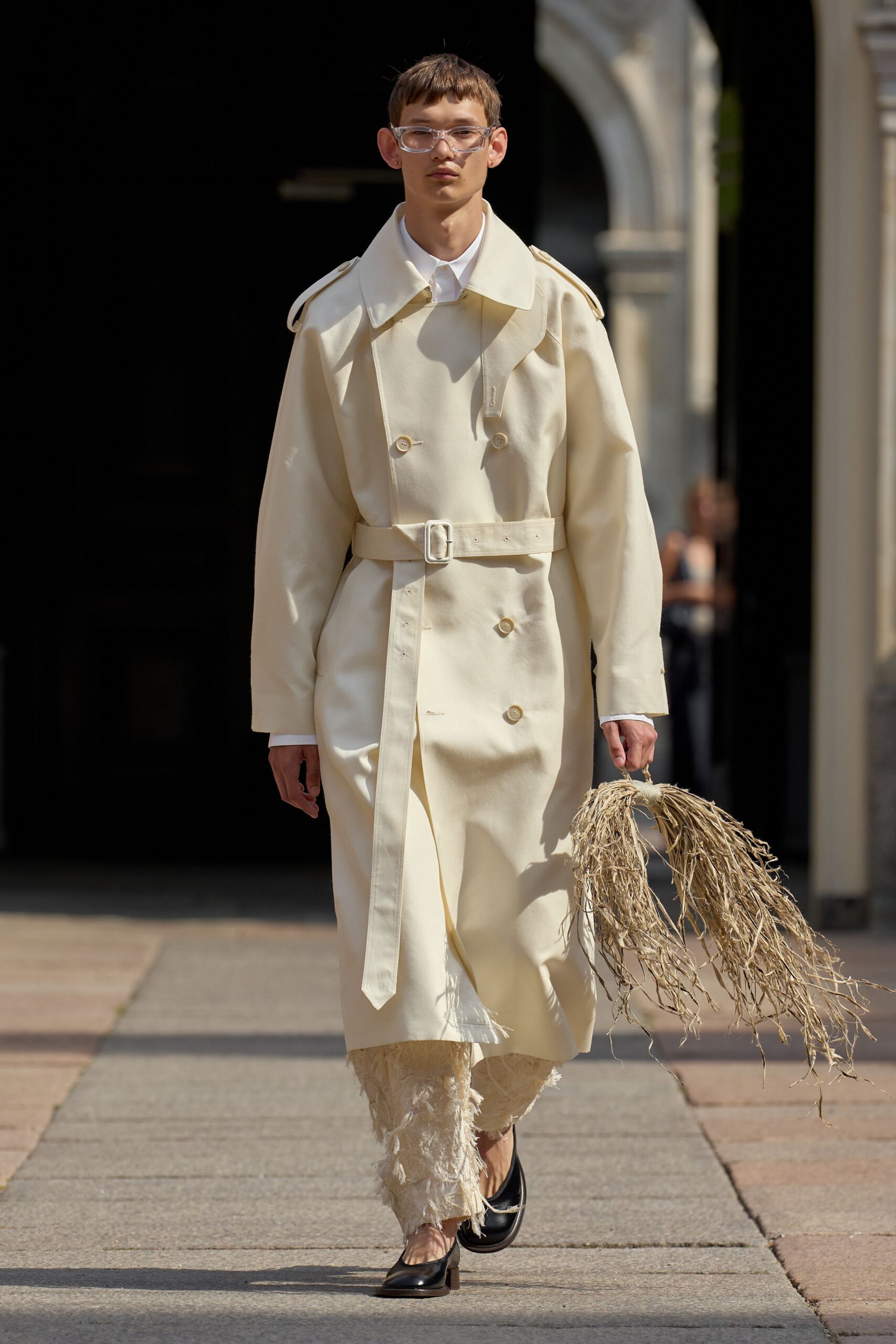 white cotton long-sleeve collared relaxed belted midi trench