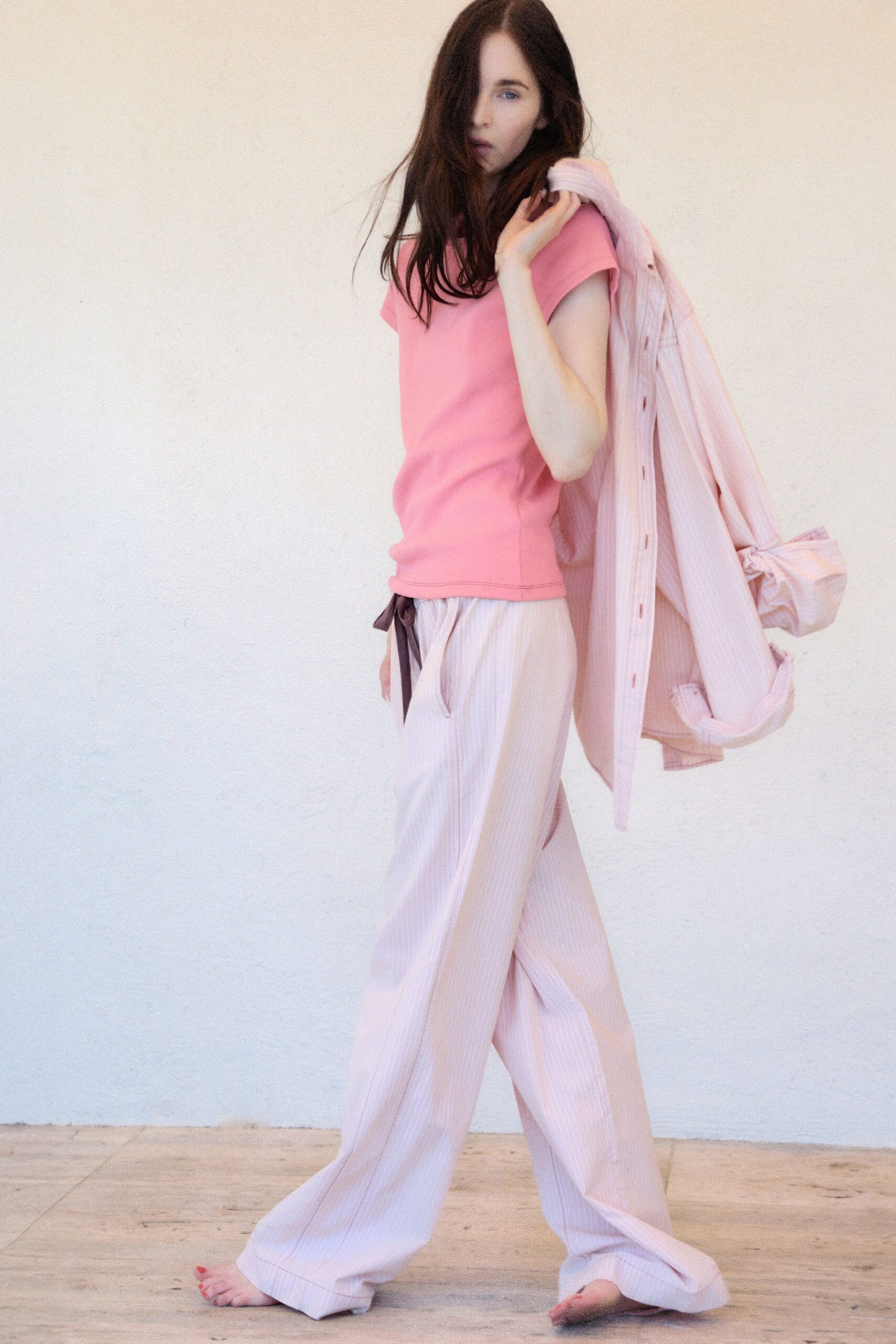 pink cotton long-sleeve collared relaxed buttoned jacket
