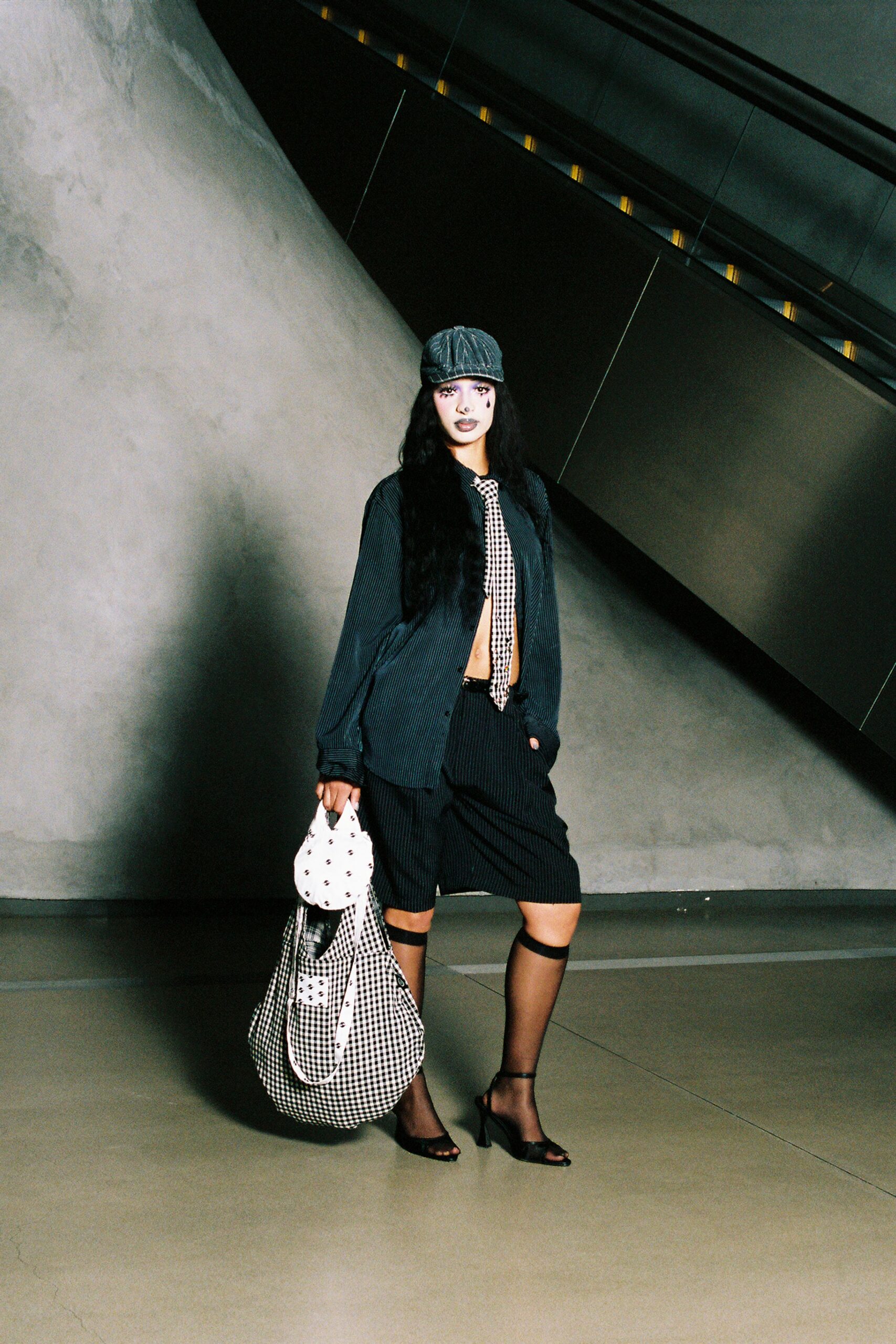 gray cotton striped hat