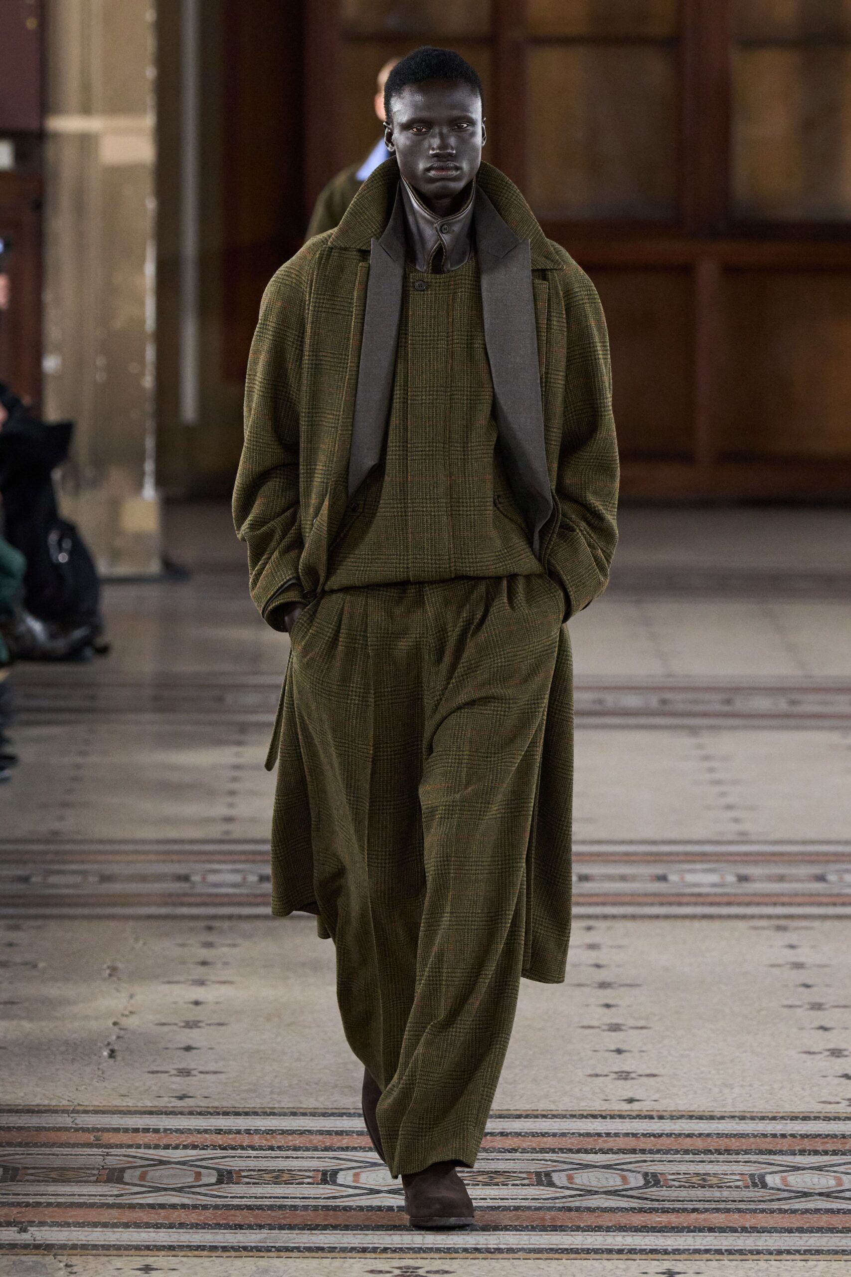 brown wool relaxed textured pants