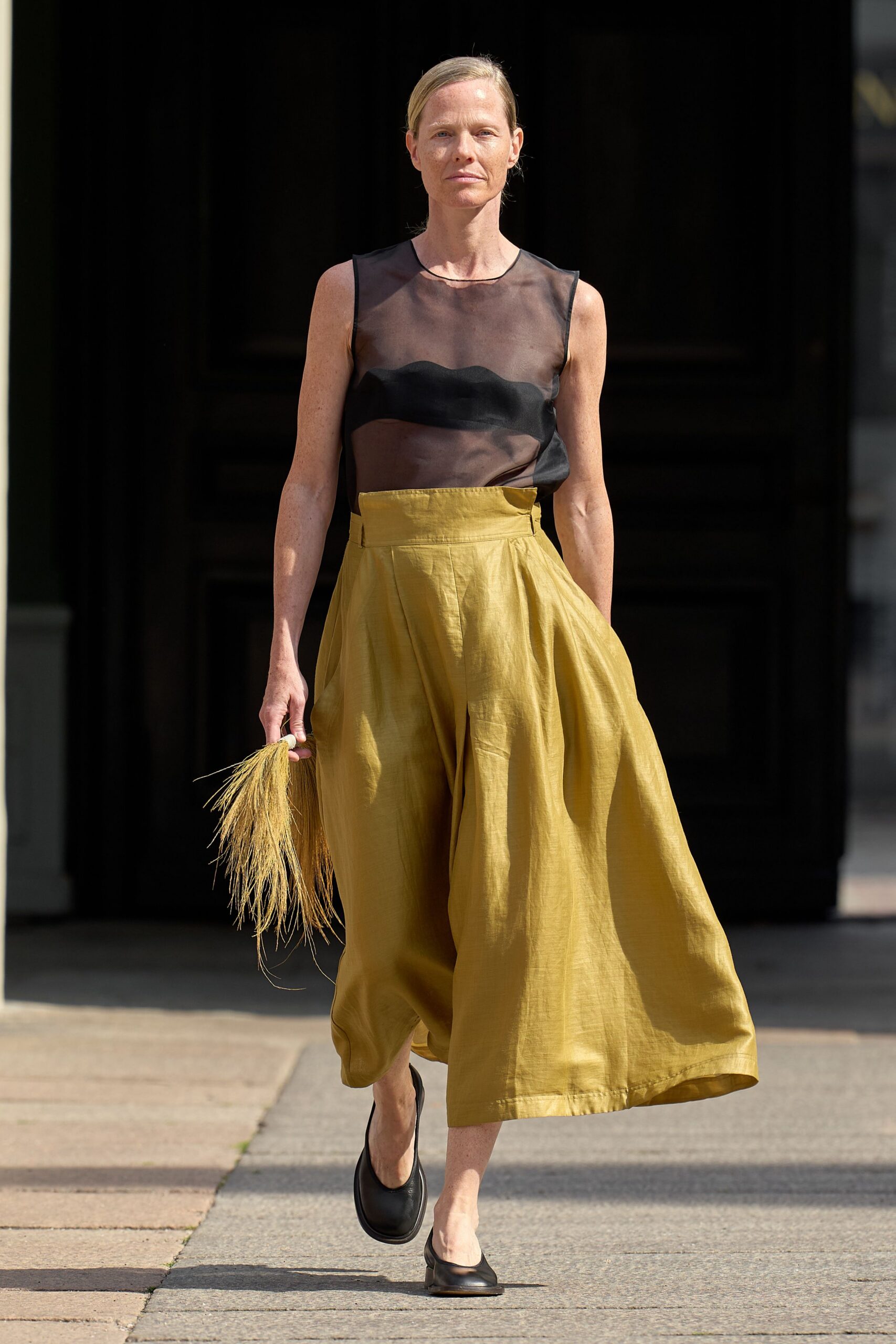 yellow cotton relaxed wide-leg pants
