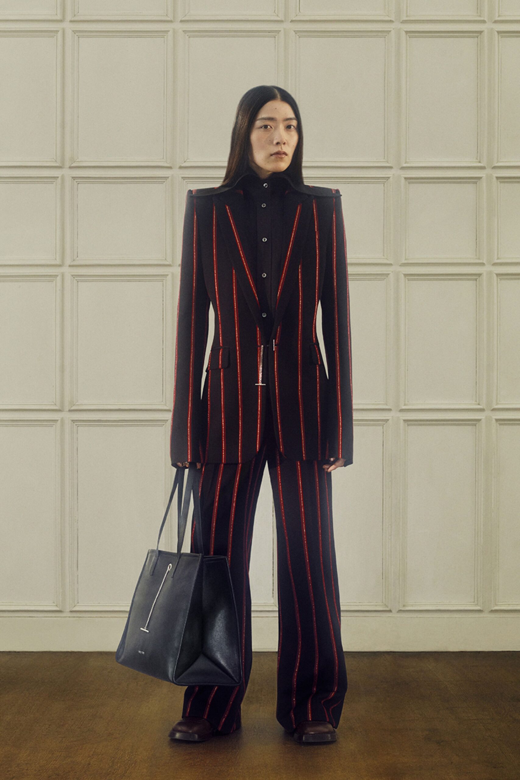 tailored black and red suit
