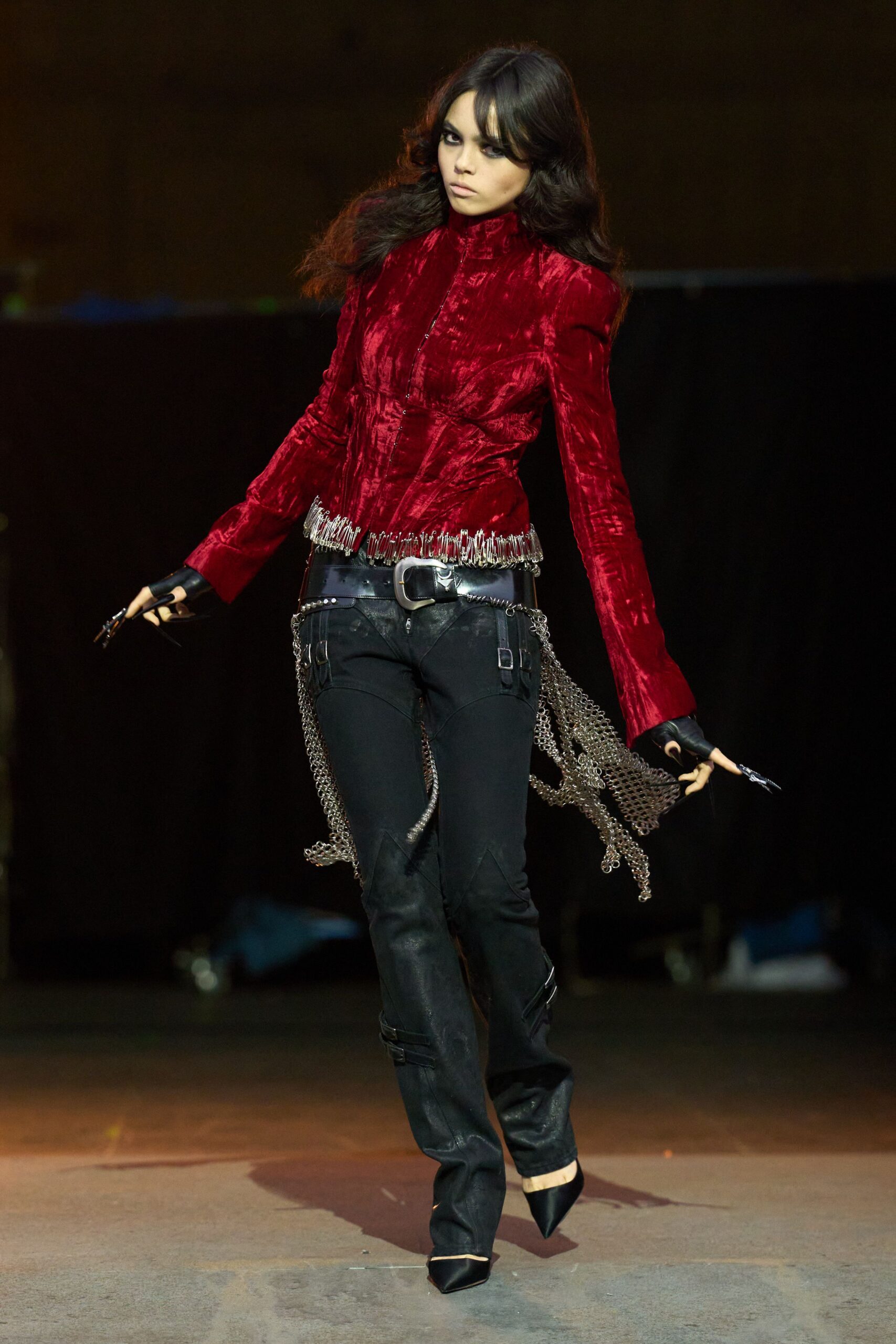 black leather slim straight-leg pants