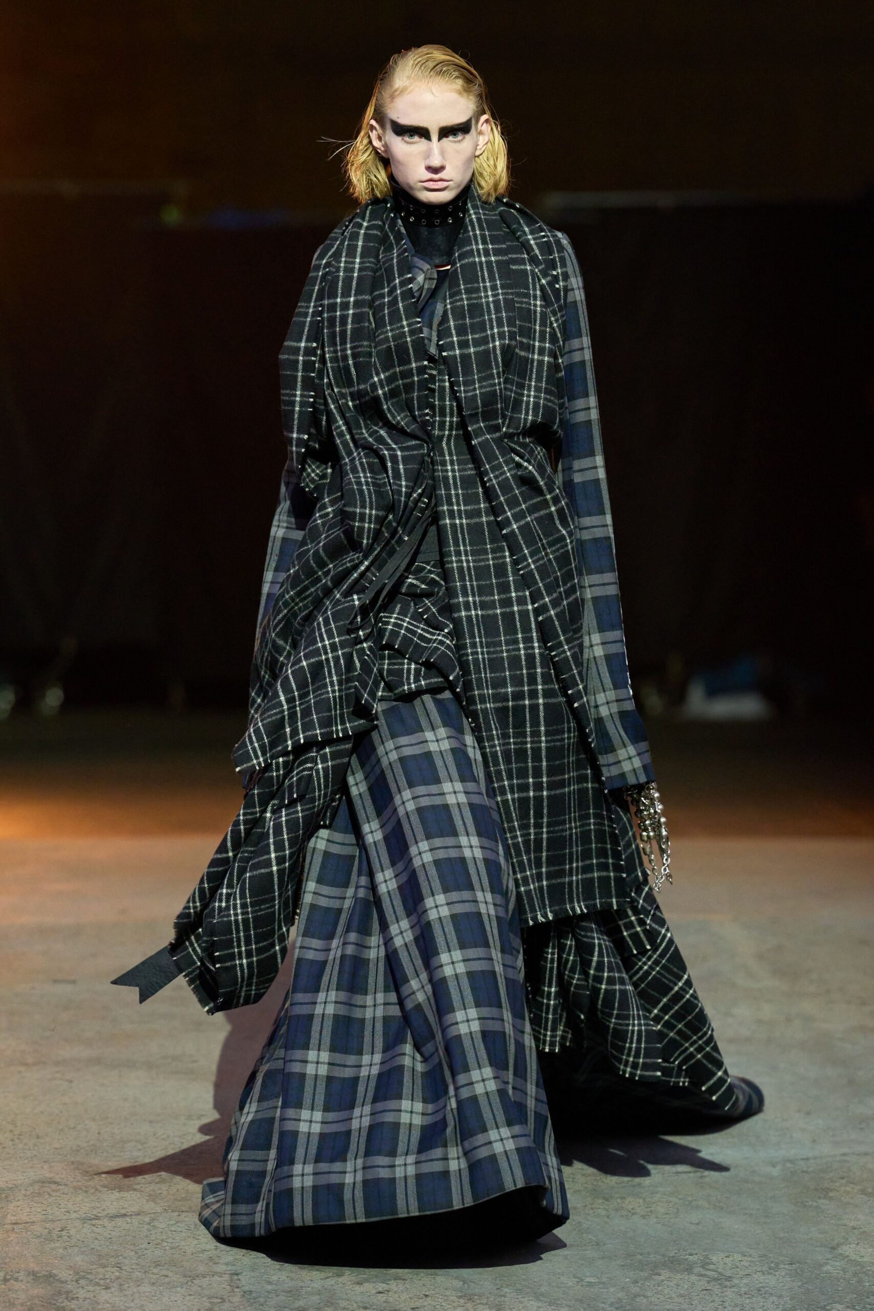 plaid layered maxi dress