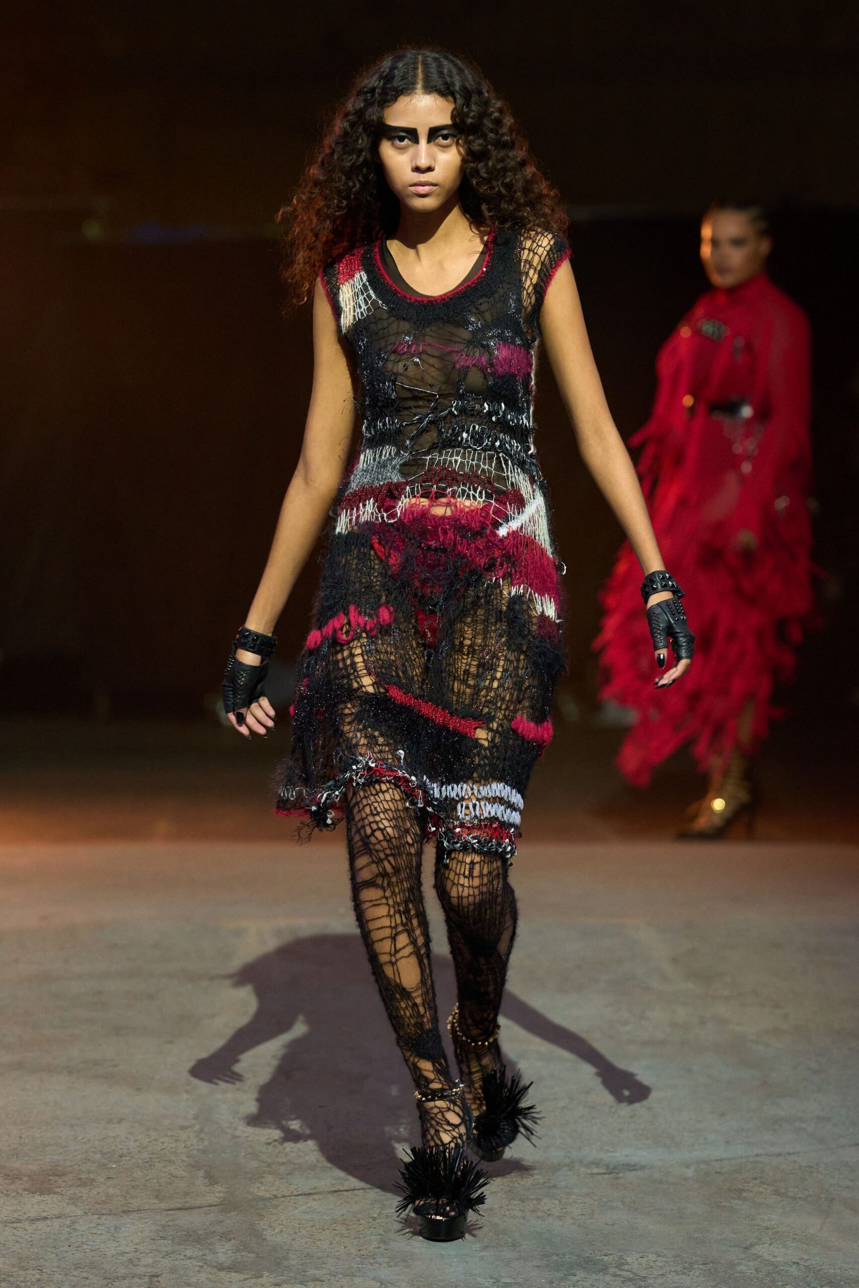 black lace sleeveless v-neck fitted layered fringed dress
