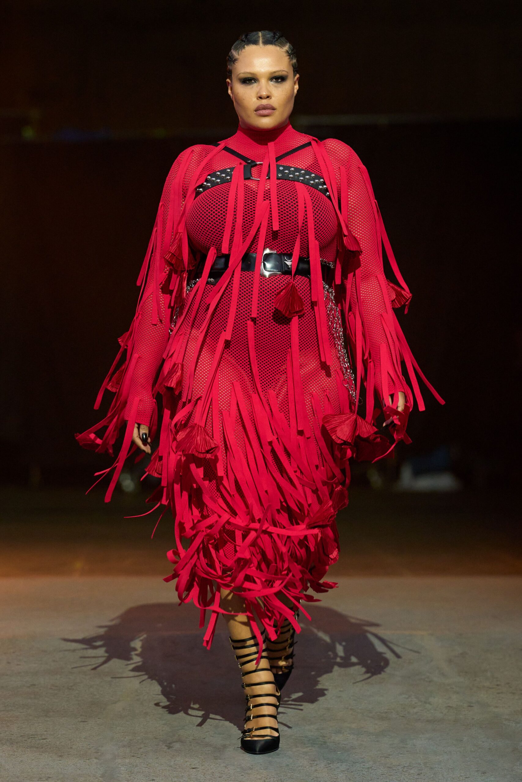red fringed midi dress