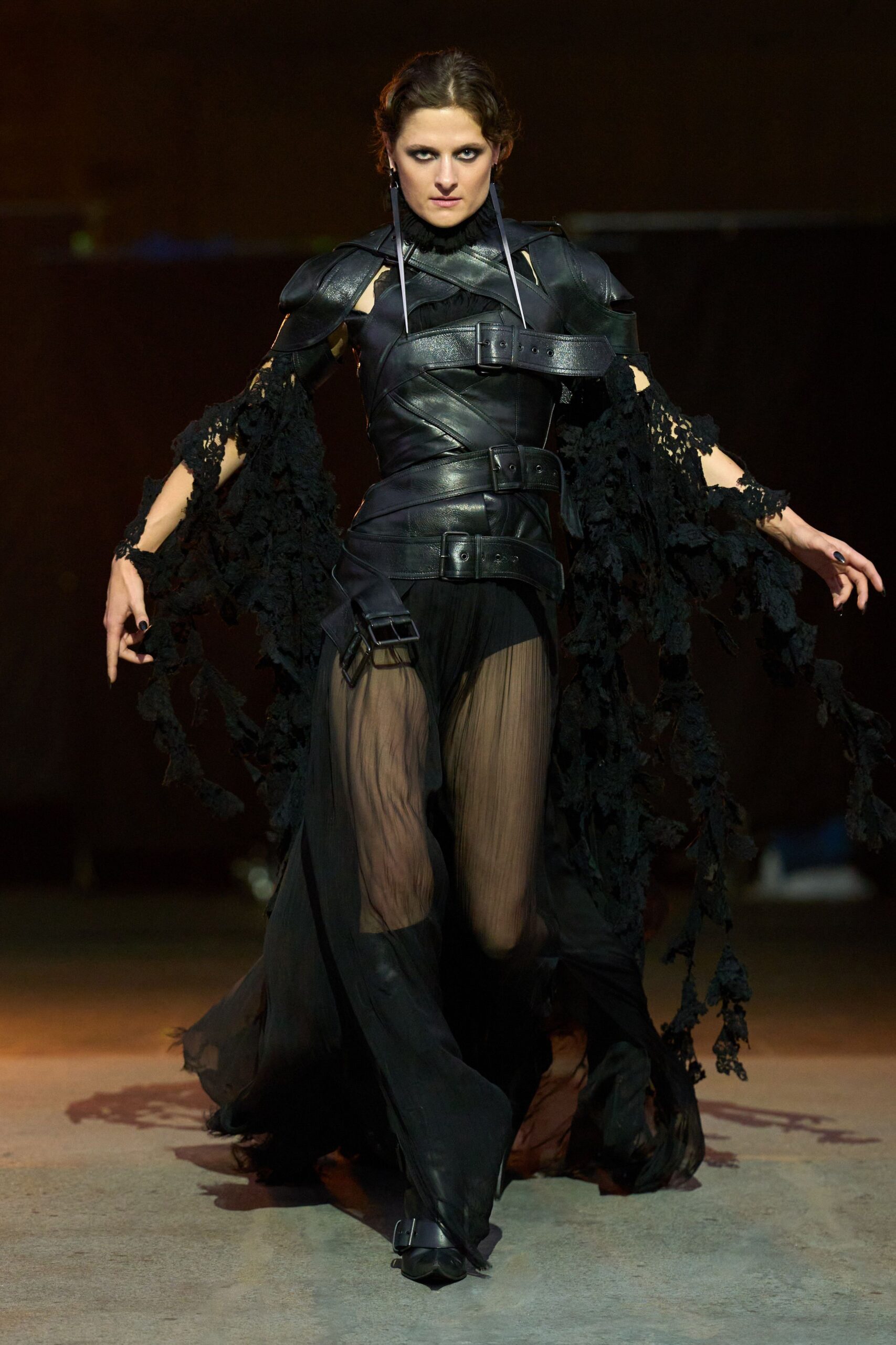 black leather flowing dress