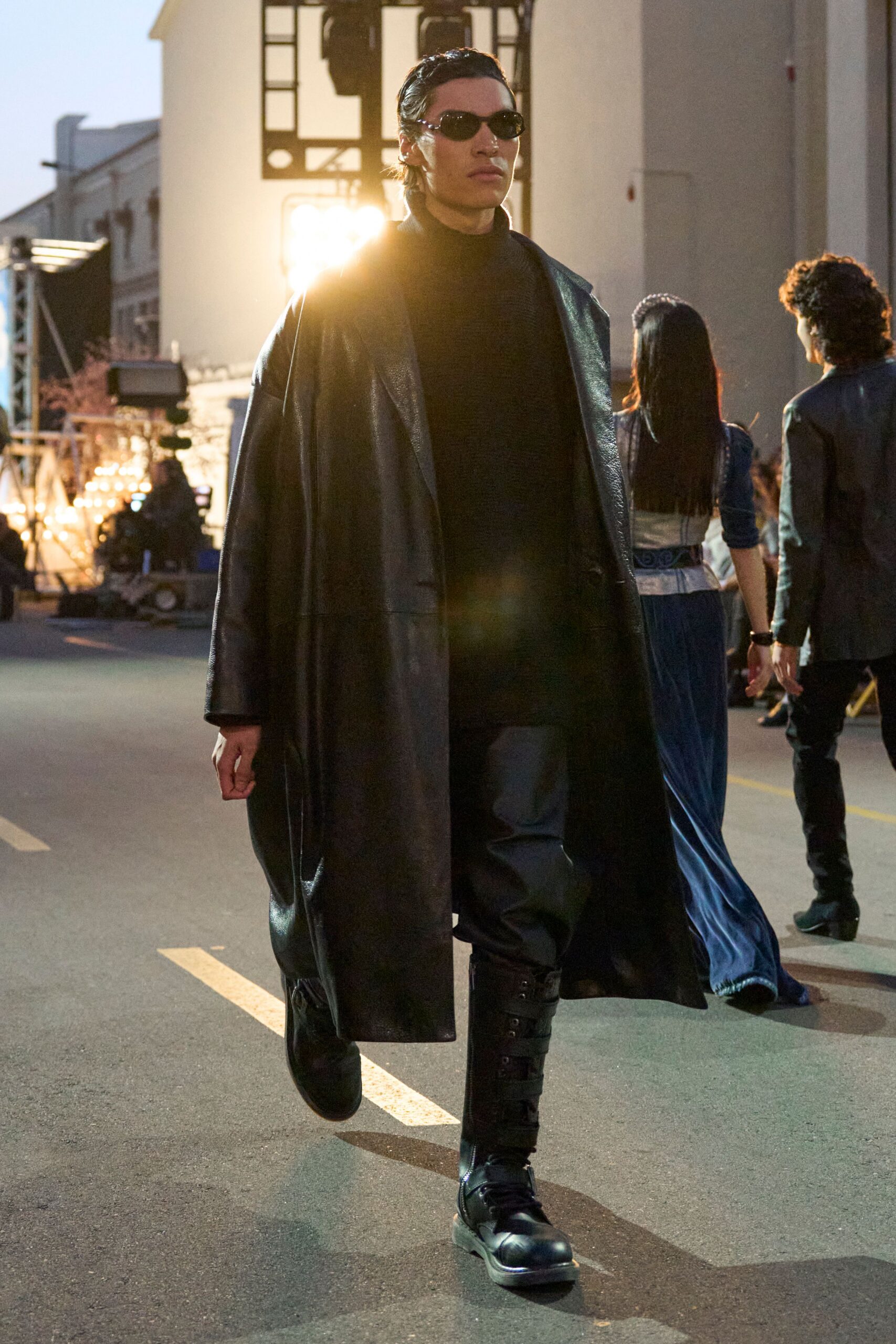 black leather oversized coat