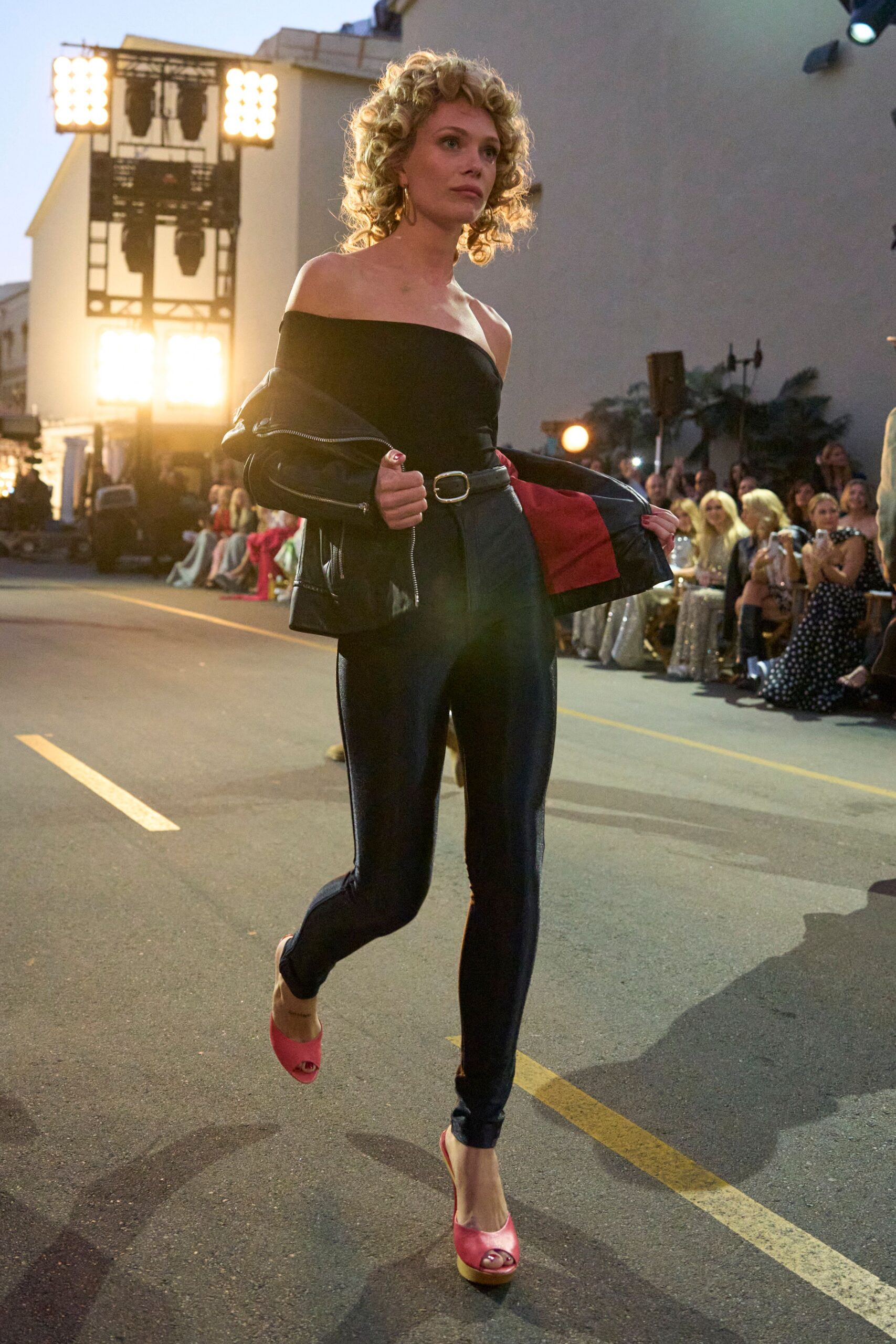 black fitted top and pants