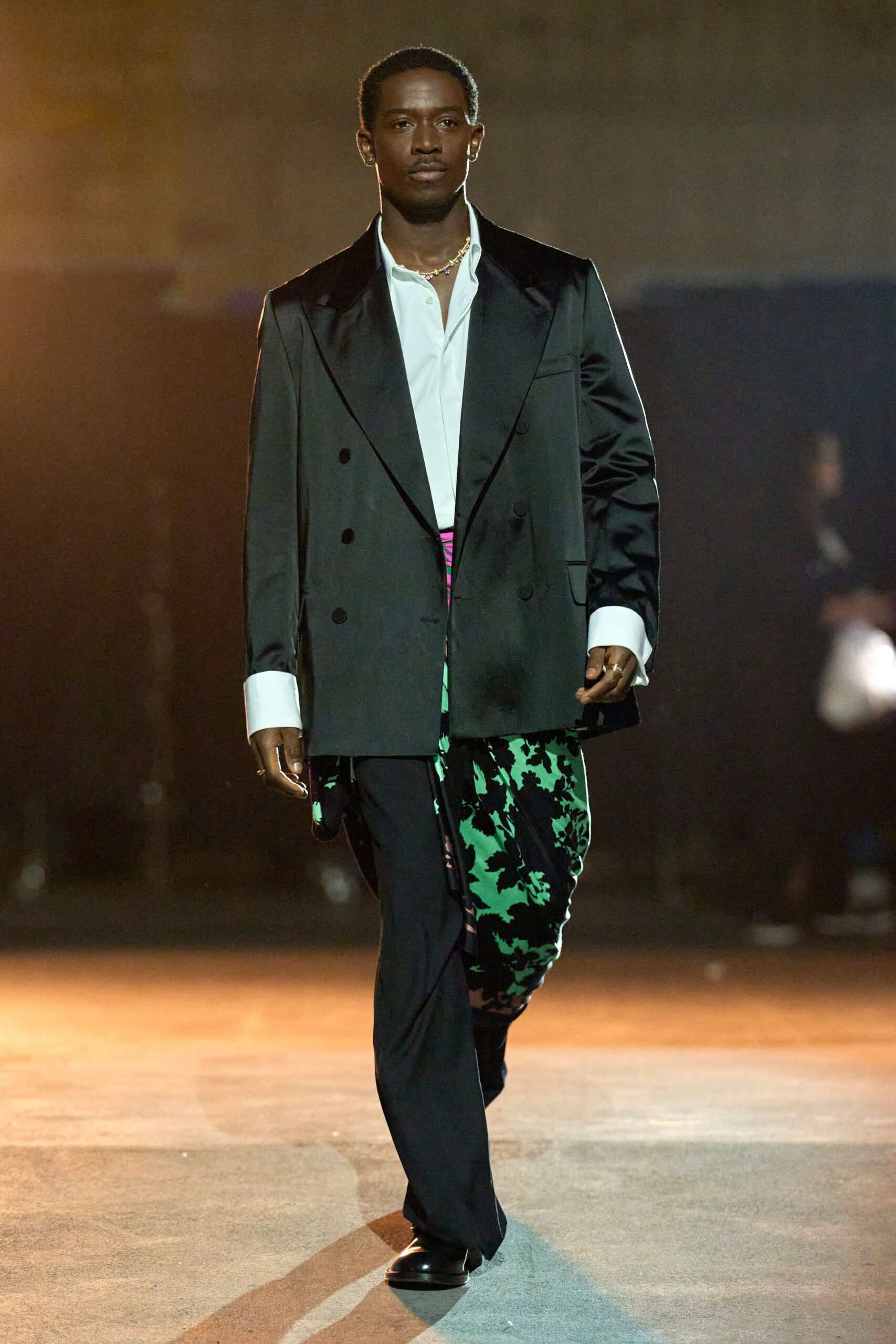 black silk slim straight-leg pants