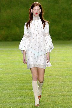 white unknown long-sleeve high-neck printed ruffled flowing mini-dress