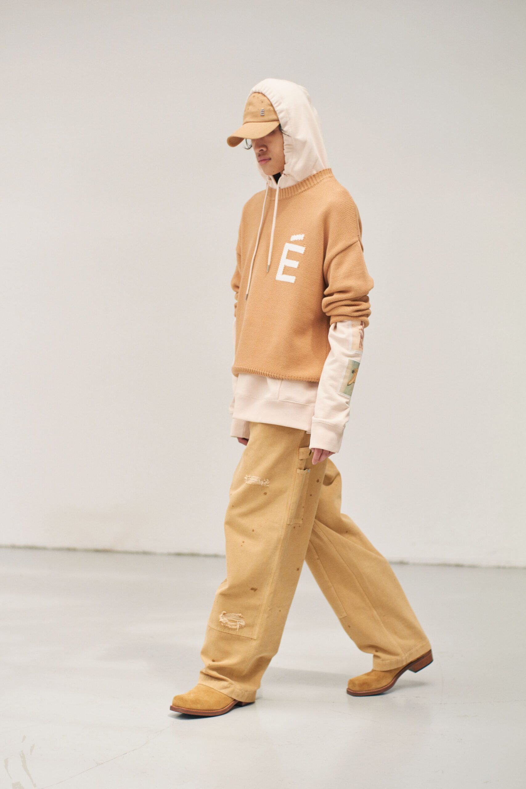 beige denim relaxed distressed pants